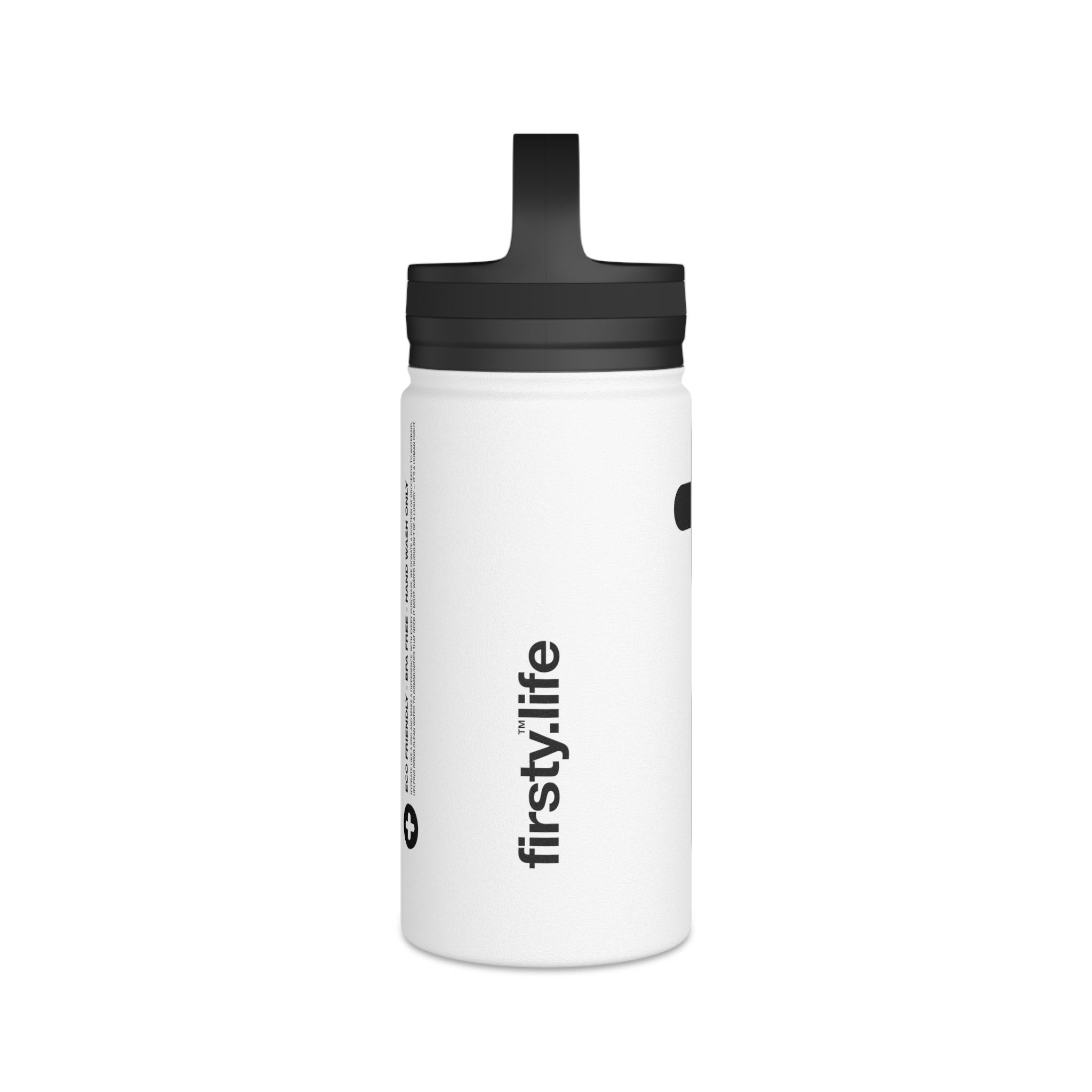 FIRSTY™ Hydrate+™ 3 Sizes - White  - Stainless Steel Water Bottle with Carry Handle - BPA-Free, Eco-Friendly
