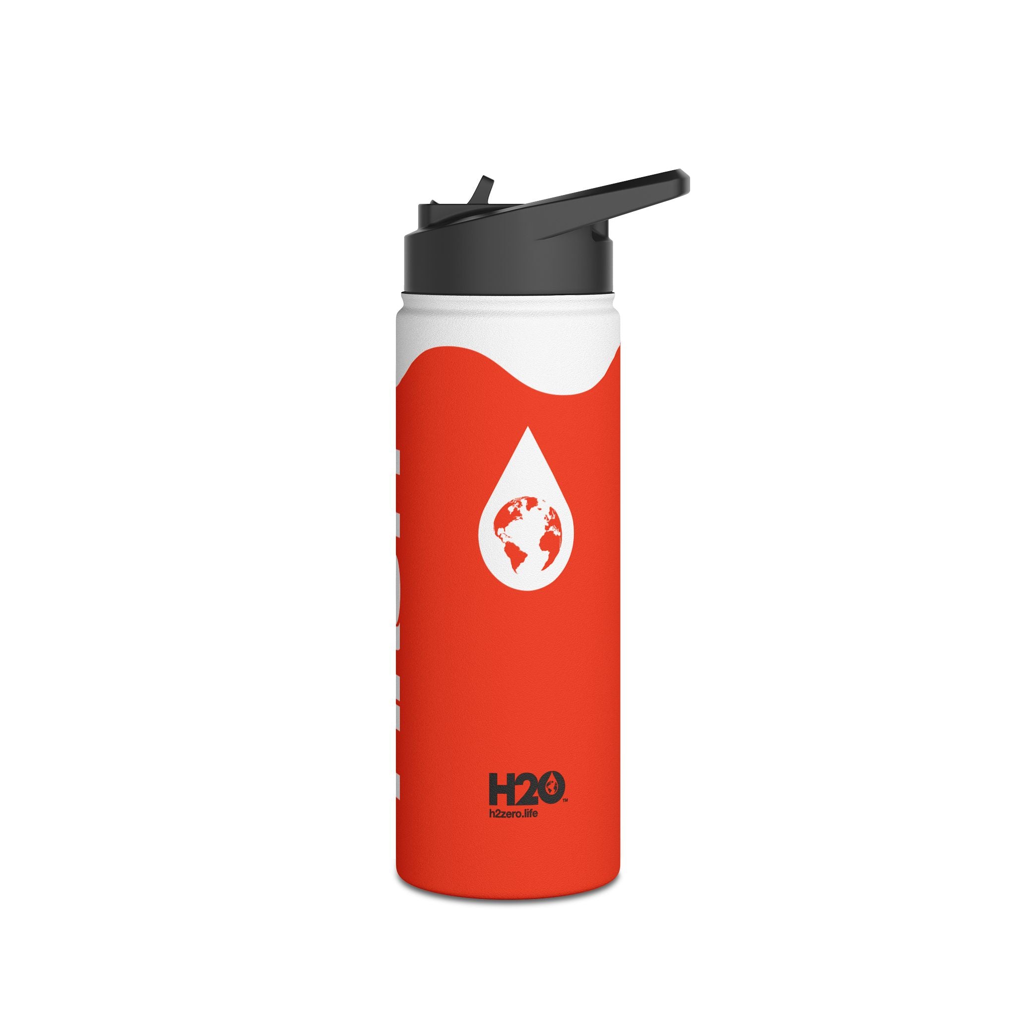 FIRSTY™ Wave™ 3 Sizes - Orange & White - Stainless Steel Water Bottle with Carry Handle and Straw Lid - BPA-Free, Eco-Friendly