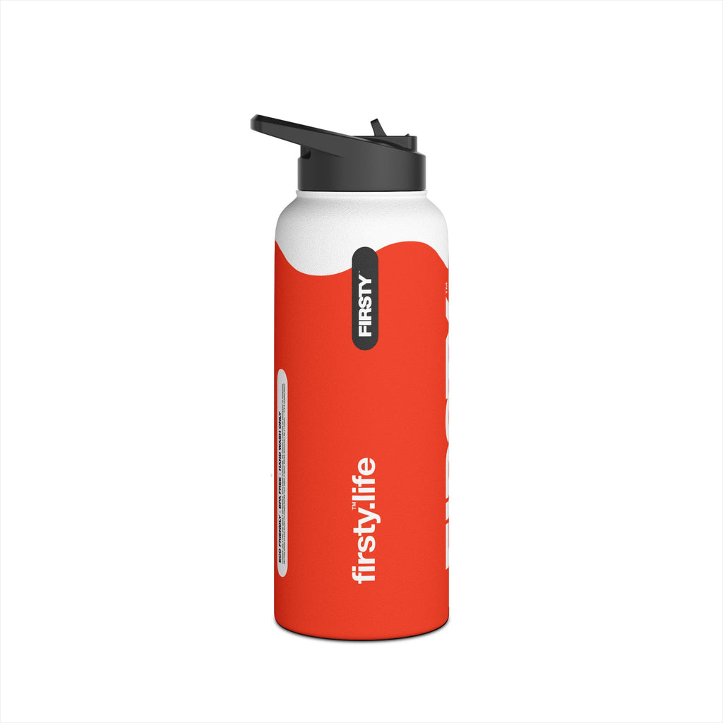 FIRSTY™ Wave™ 3 Sizes - Orange & White - Stainless Steel Water Bottle with Carry Handle and Straw Lid - BPA-Free, Eco-Friendly