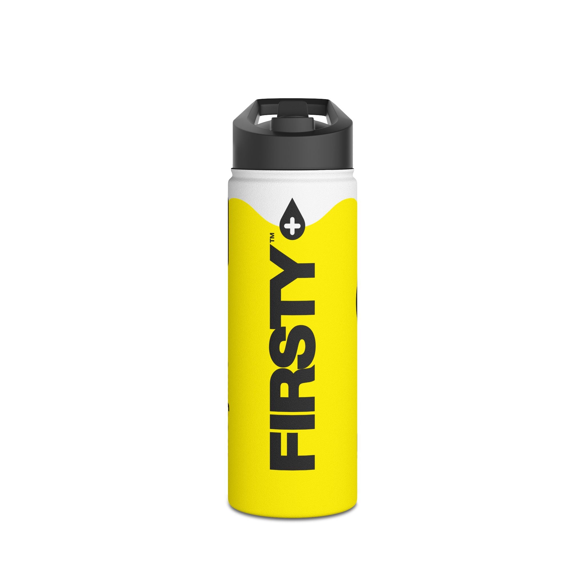 FIRSTY™ Wave™ 3 Sizes - Yellow & Black - Stainless Steel Water Bottle with Carry Handle and Straw Lid - BPA-Free, Eco-Friendly