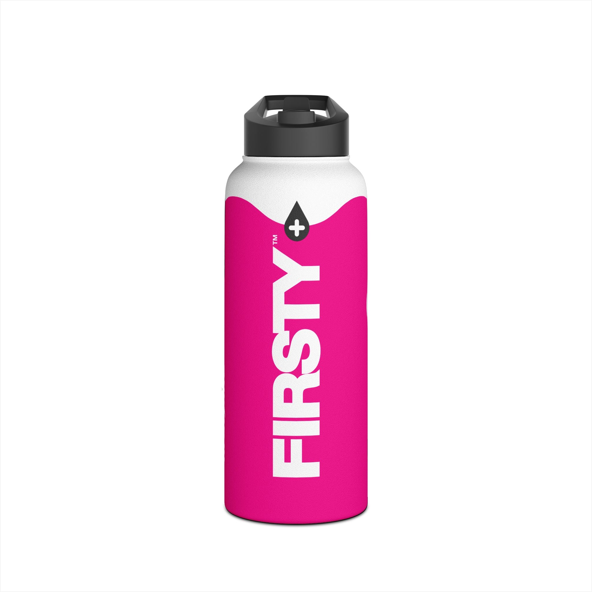 FIRSTY™ Wave™ 3 Sizes - Pink & White - Stainless Steel Water Bottle with Carry Handle and Straw Lid - BPA-Free, Eco-Friendly