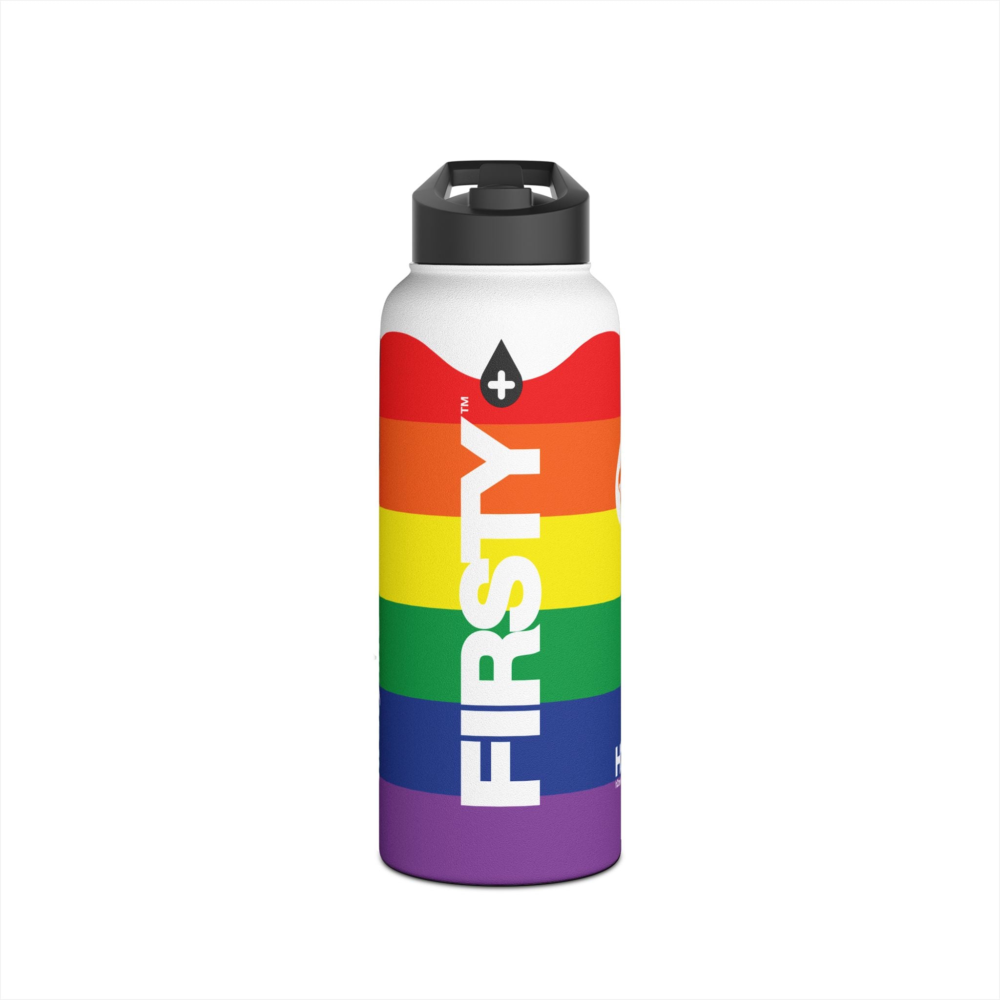 FIRSTY™ We Are One™ - 3 Sizes - Celebrate Pride Rainbow - Stainless Steel Water Bottle with Carry Handle and Straw Lid - BPA-Free, Eco-Friendly