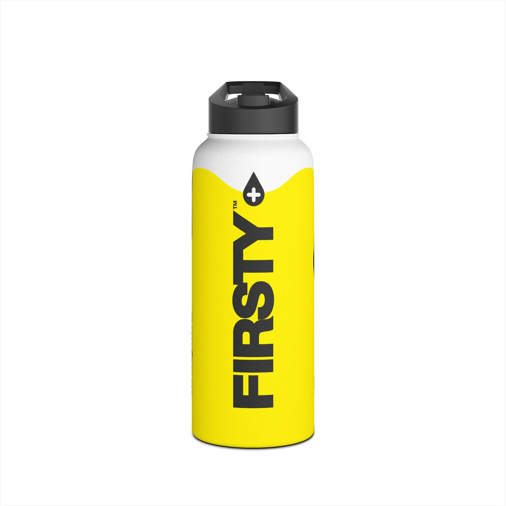 FIRSTY™ Wave™ 3 Sizes - Yellow & Black - Stainless Steel Water Bottle with Carry Handle and Straw Lid - BPA-Free, Eco-Friendly