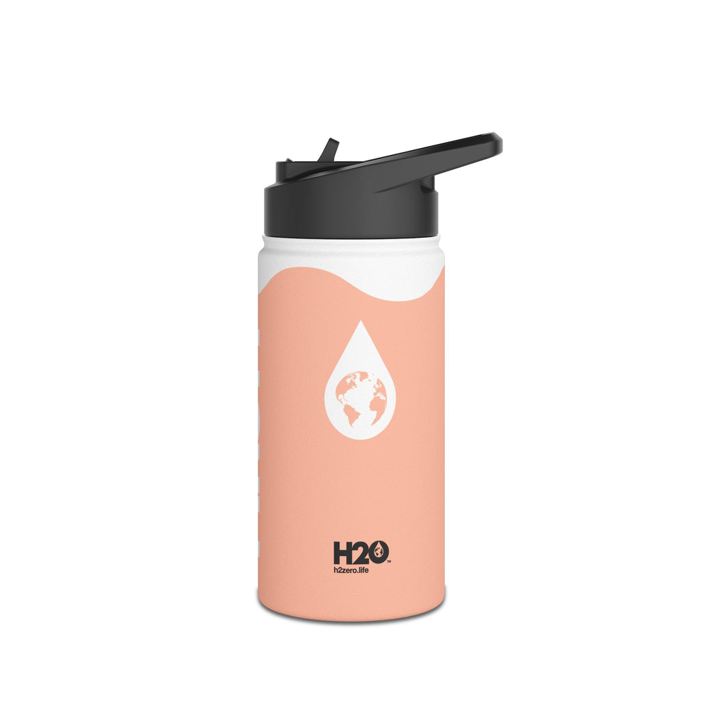 FIRSTY™ Wave™ 3 Sizes - Peach & White - Stainless Steel Water Bottle with Carry Handle and Straw Lid - BPA-Free, Eco-Friendly