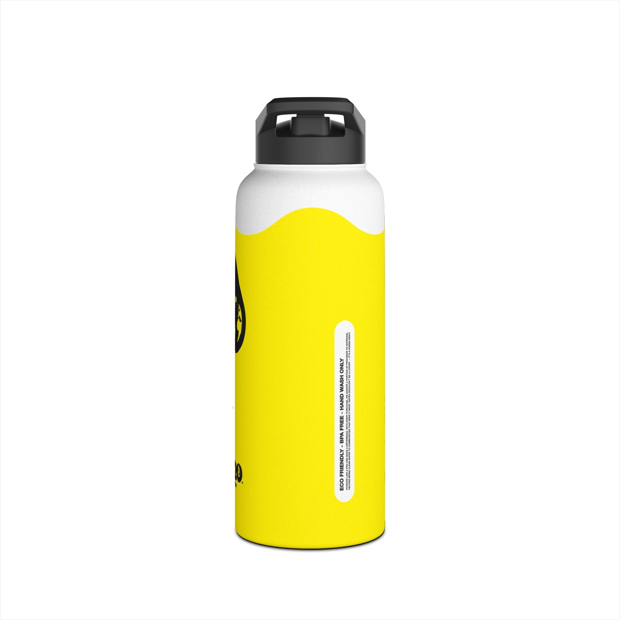 FIRSTY™ Wave™ 3 Sizes - Yellow & Black - Stainless Steel Water Bottle with Carry Handle and Straw Lid - BPA-Free, Eco-Friendly