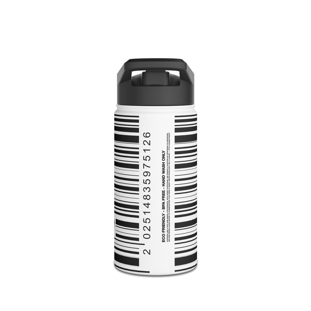 FIRSTY™ Limited Edition™ - 3 Sizes - Barcode Black - Stainless Steel Water Bottle with Carry Handle and Straw Lid - BPA-Free, Eco-Friendly