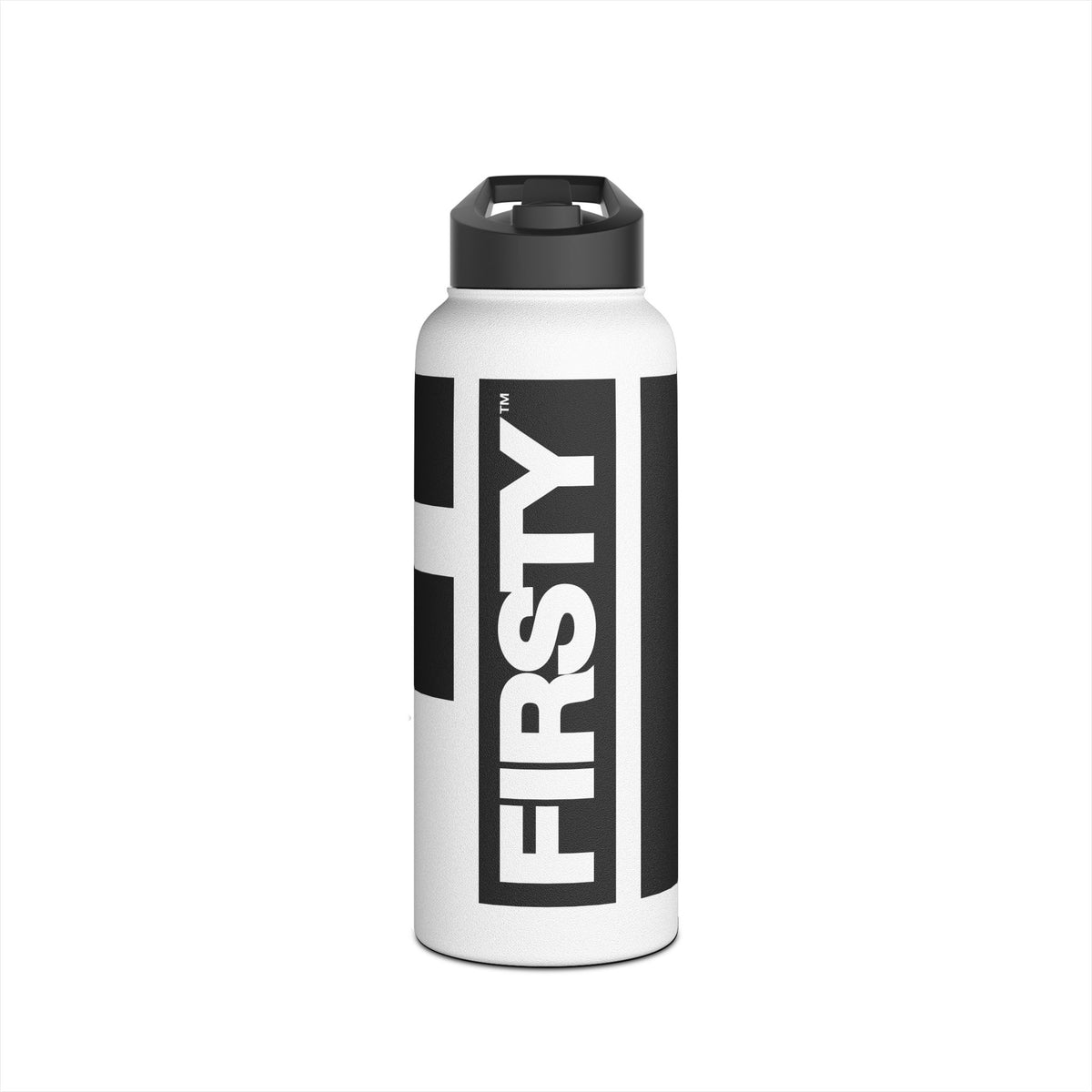 FIRSTY™ 3 Sizes - Black and White - Stainless Steel Water Bottle with Carry Handle and Straw Lid - BPA-Free, Eco-Friendly