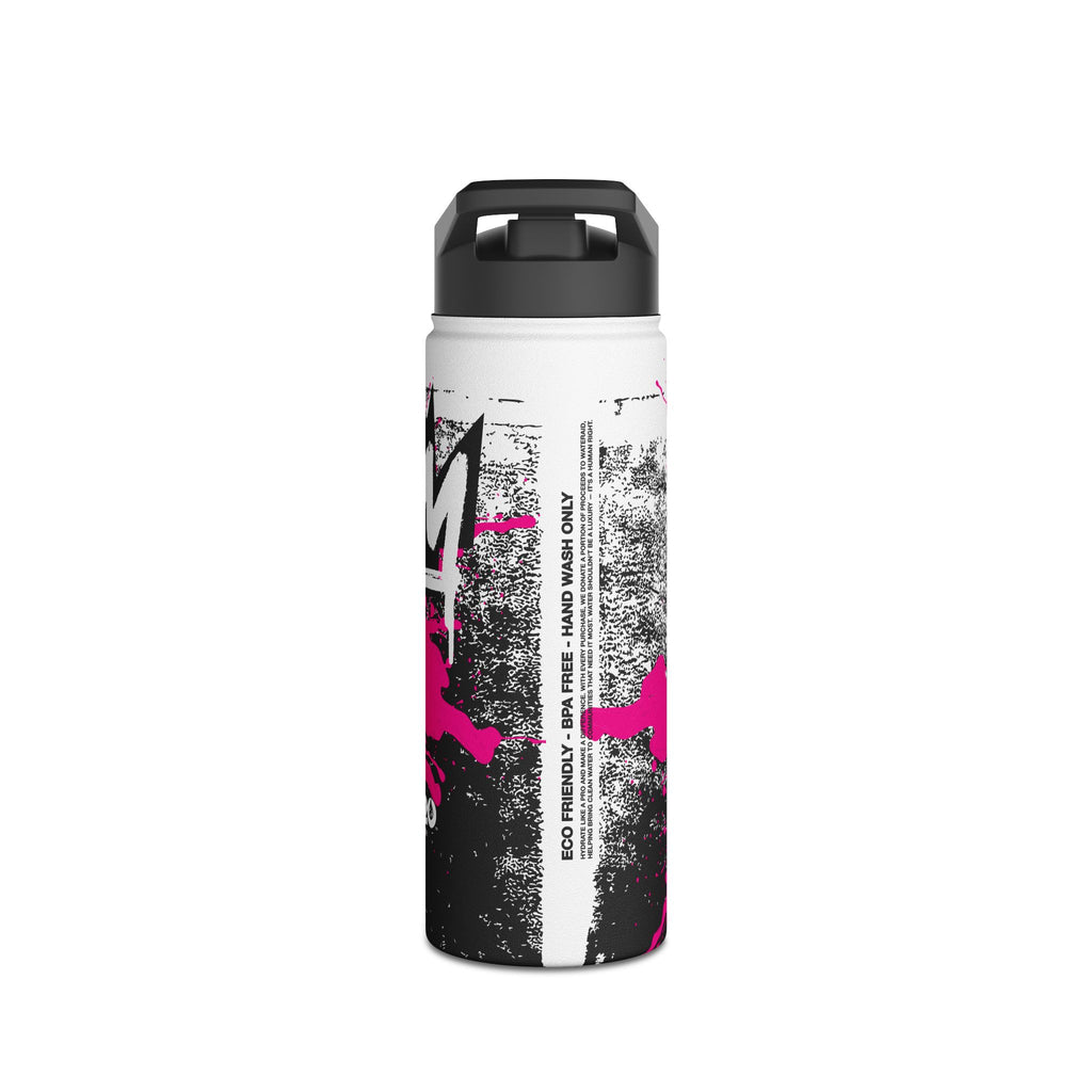 FIRSTY™ Limited Edition™ - 3 Sizes - Street King Black and Pink Ink - Stainless Steel Water Bottle with Carry Handle and Straw Lid - BPA-Free, Eco-Friendly