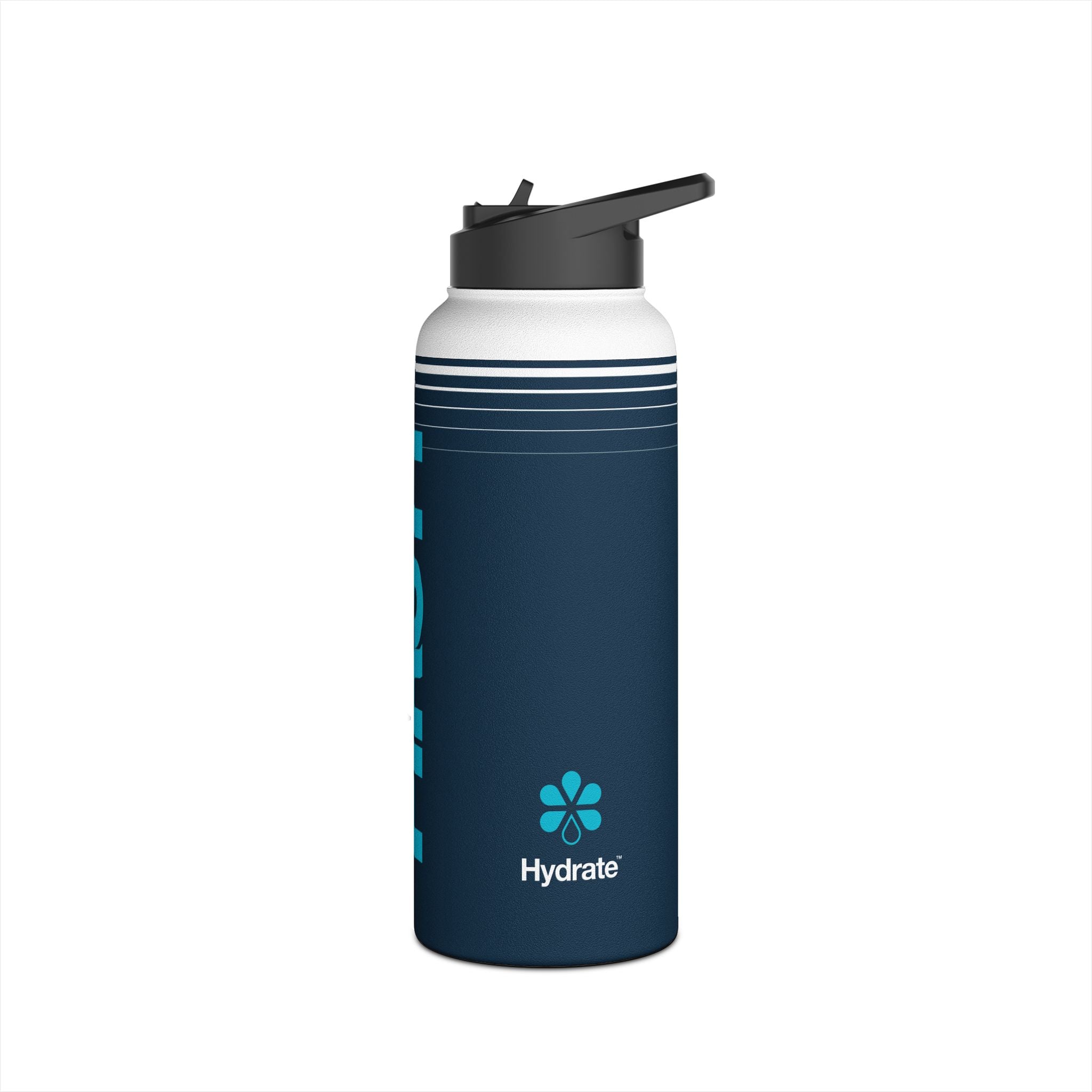 FIRSTY™ 3 Sizes - Hydrate Deep Blue Neon - Stainless Steel Water Bottle with Carry Handle and Straw Lid - BPA-Free, Eco-Friendly