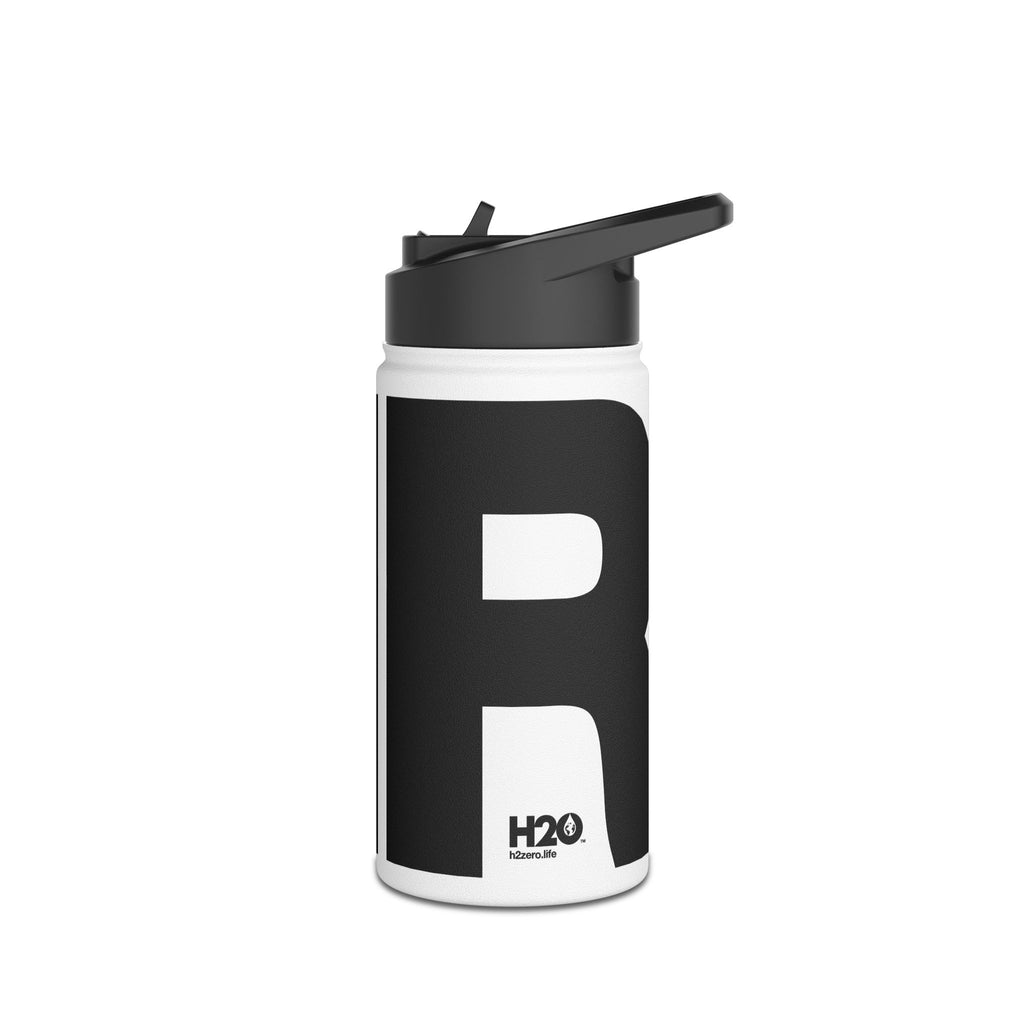 FIRSTY™ 3 Sizes - Black and White - Stainless Steel Water Bottle with Carry Handle and Straw Lid - BPA-Free, Eco-Friendly