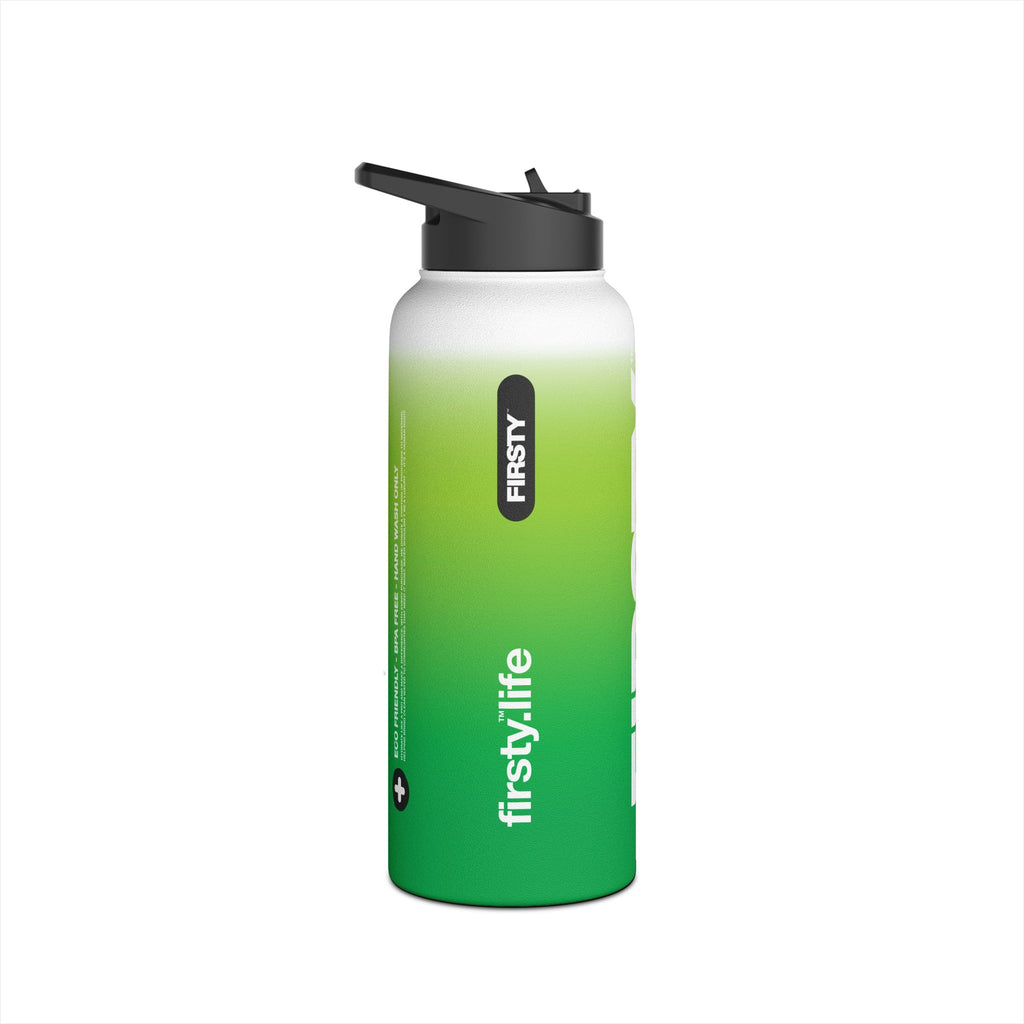 FIRSTY™ Green Blush™ Thirst First™ 3 Sizes - White - Stainless Steel Water Bottle with Carry Handle and Straw Lid - BPA-Free, Eco-Friendly
