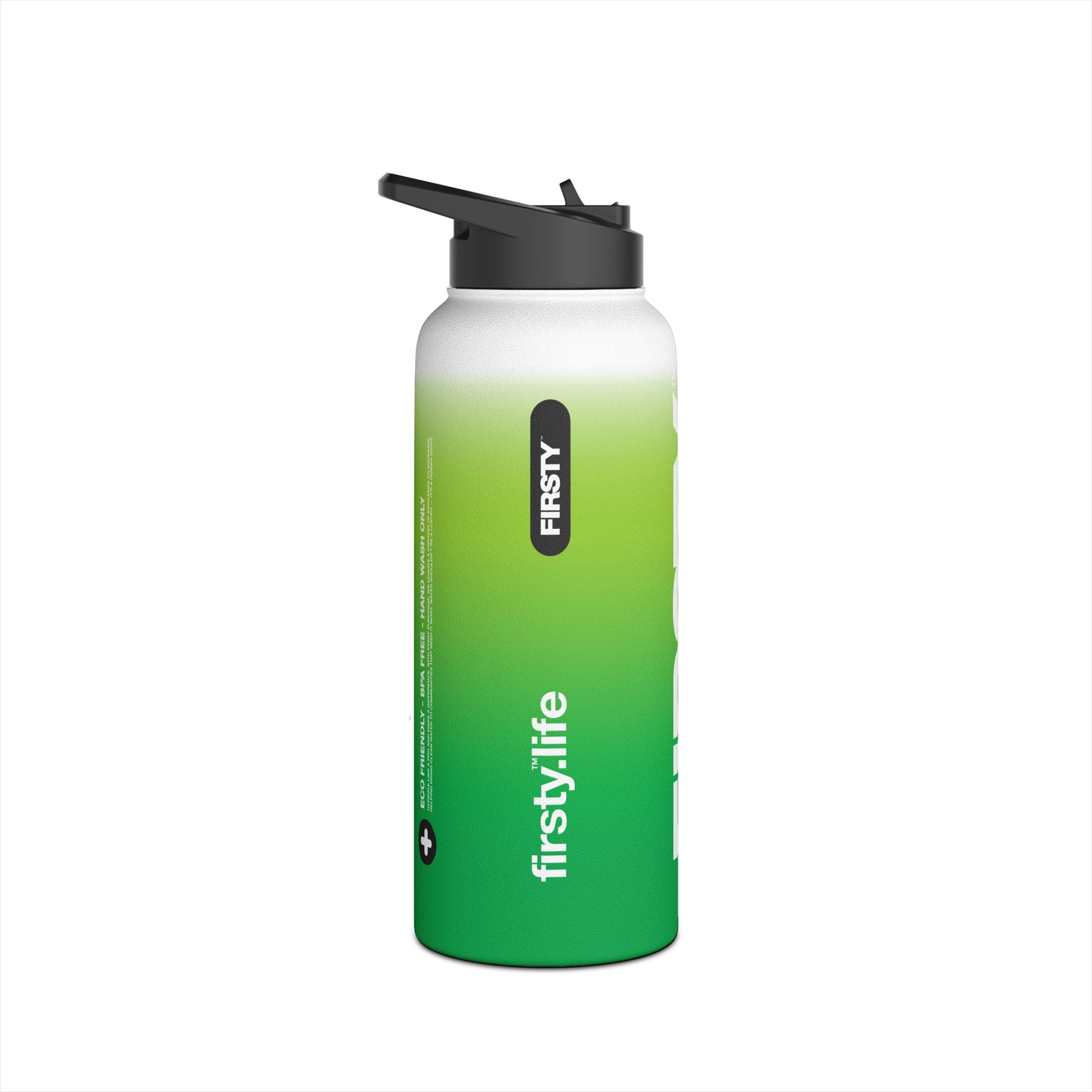 FIRSTY™ Green Blush™ Thirst First™ 3 Sizes - White - Stainless Steel Water Bottle with Carry Handle and Straw Lid - BPA-Free, Eco-Friendly