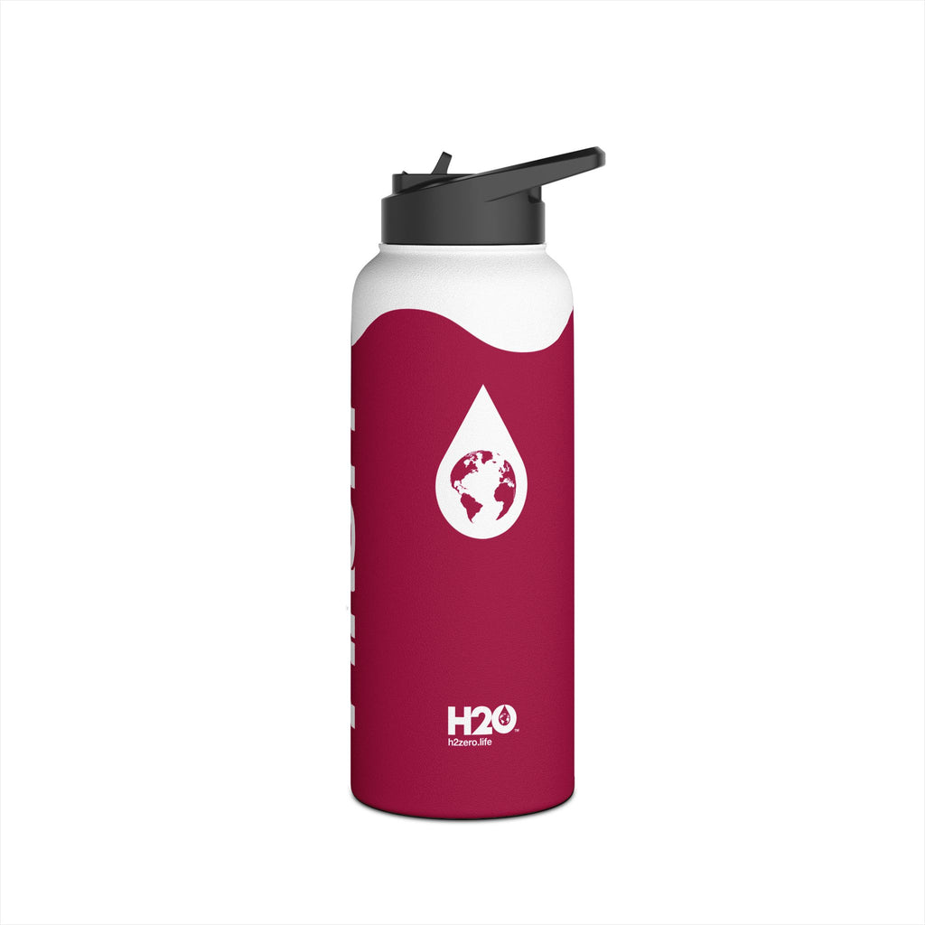 FIRSTY™ Wave™ 3 Sizes - Burgundy & White - Stainless Steel Water Bottle with Carry Handle and Straw Lid - BPA-Free, Eco-Friendly