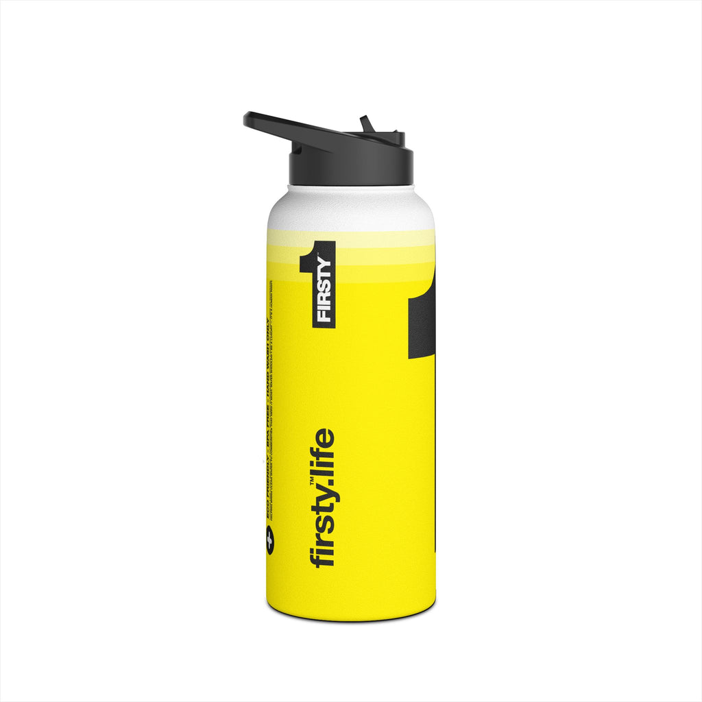 FIRSTY™ We Are One™ - 3 Sizes - Black on Yellow - Stainless Steel Water Bottle with Carry Handle and Straw Lid - BPA-Free, Eco-Friendly