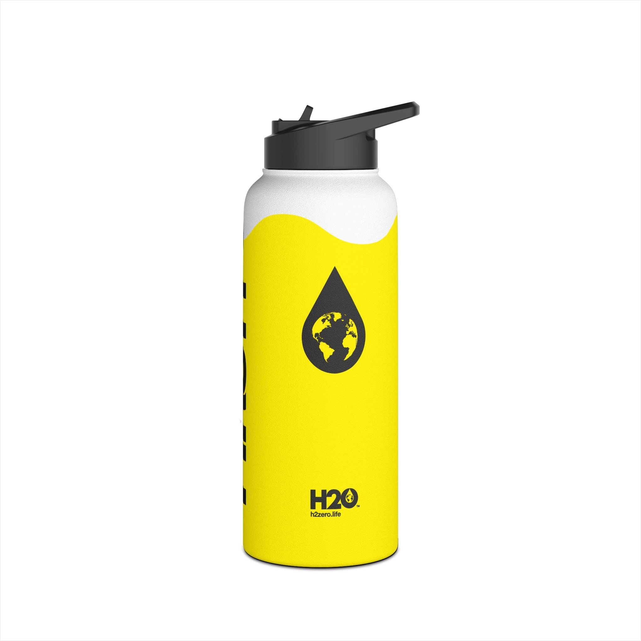 FIRSTY™ Wave™ 3 Sizes - Yellow & Black - Stainless Steel Water Bottle with Carry Handle and Straw Lid - BPA-Free, Eco-Friendly