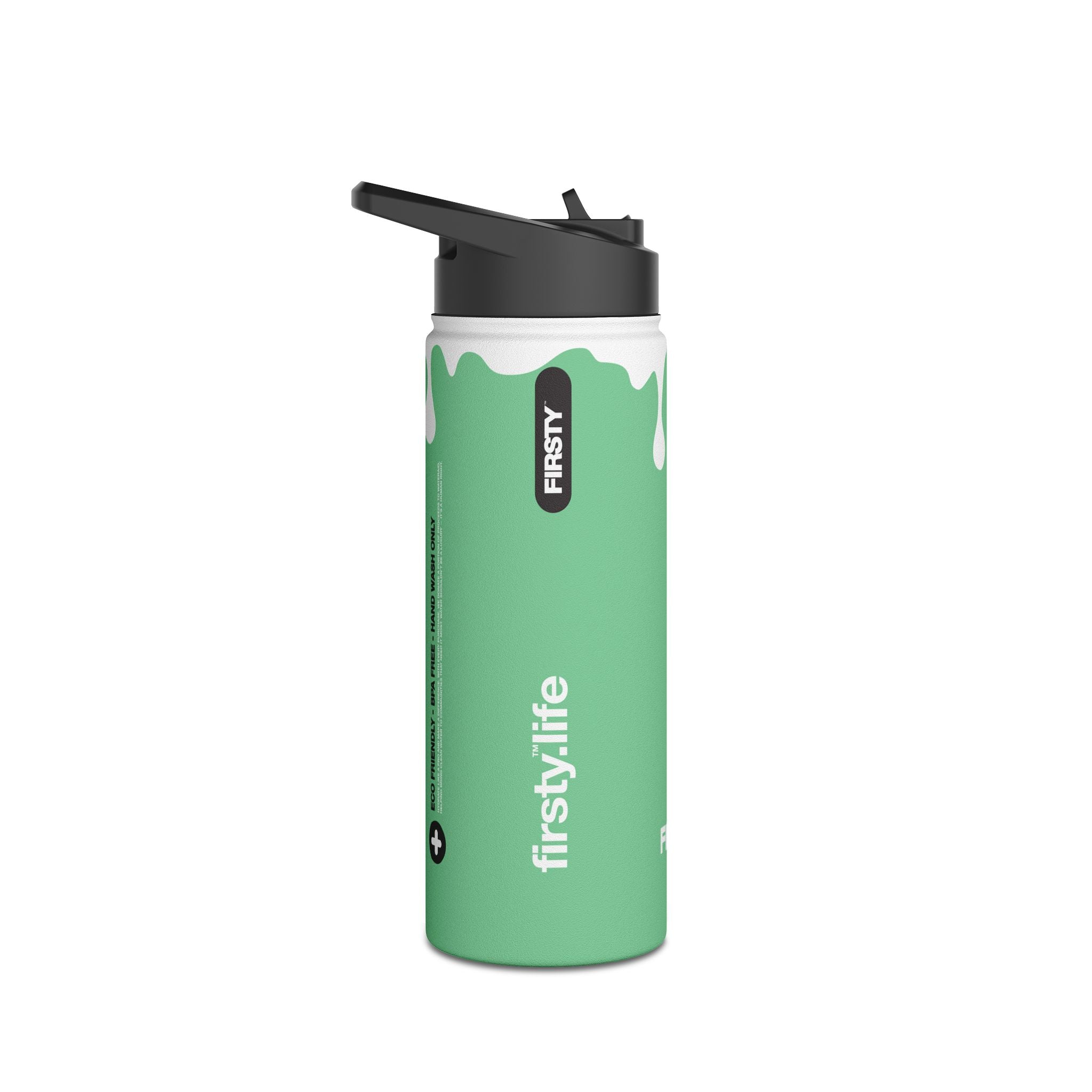 FIRSTY™ 3 Sizes - Splash™ Mint Green - Stainless Steel Water Bottle with Carry Handle and Straw Lid - BPA-Free, Eco-Friendly