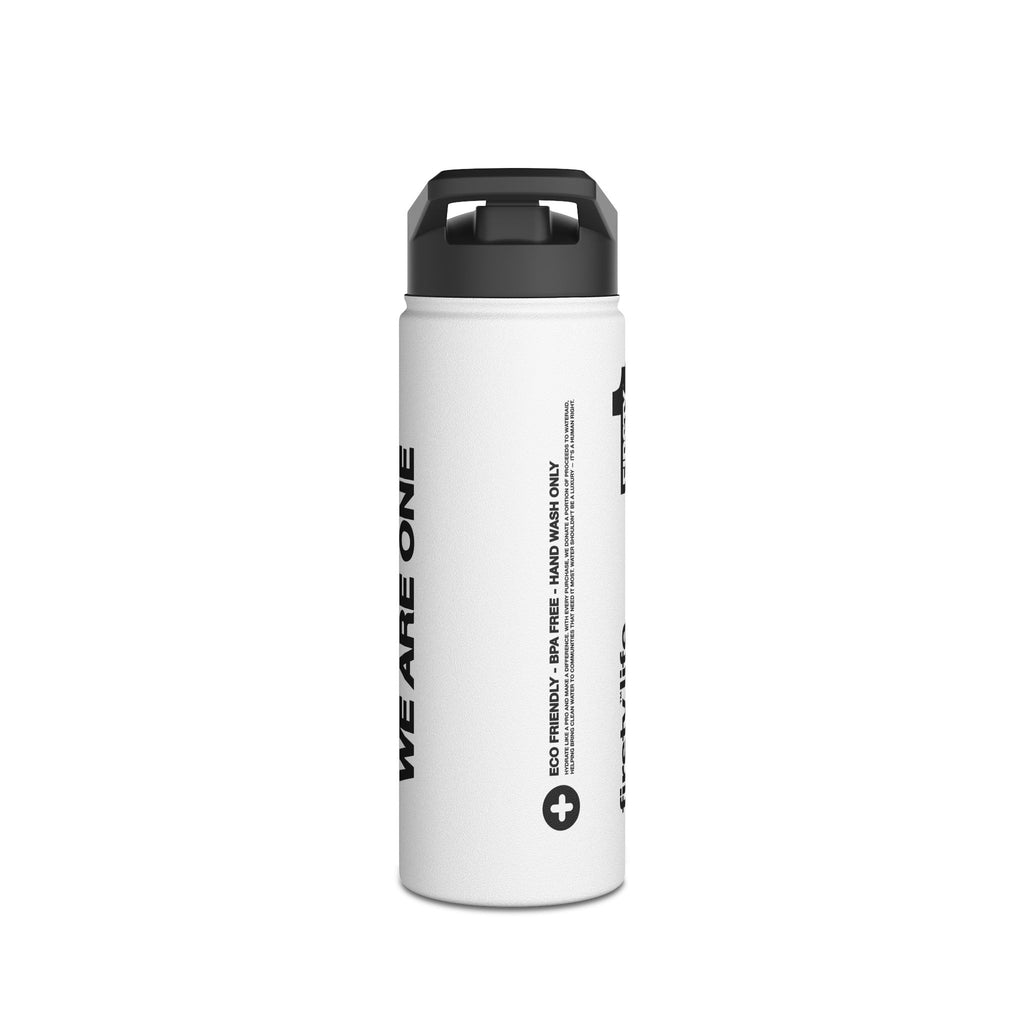 FIRSTY™ We Are One™ - 3 Sizes - Black on White - Stainless Steel Water Bottle with Carry Handle and Straw Lid - BPA-Free, Eco-Friendly