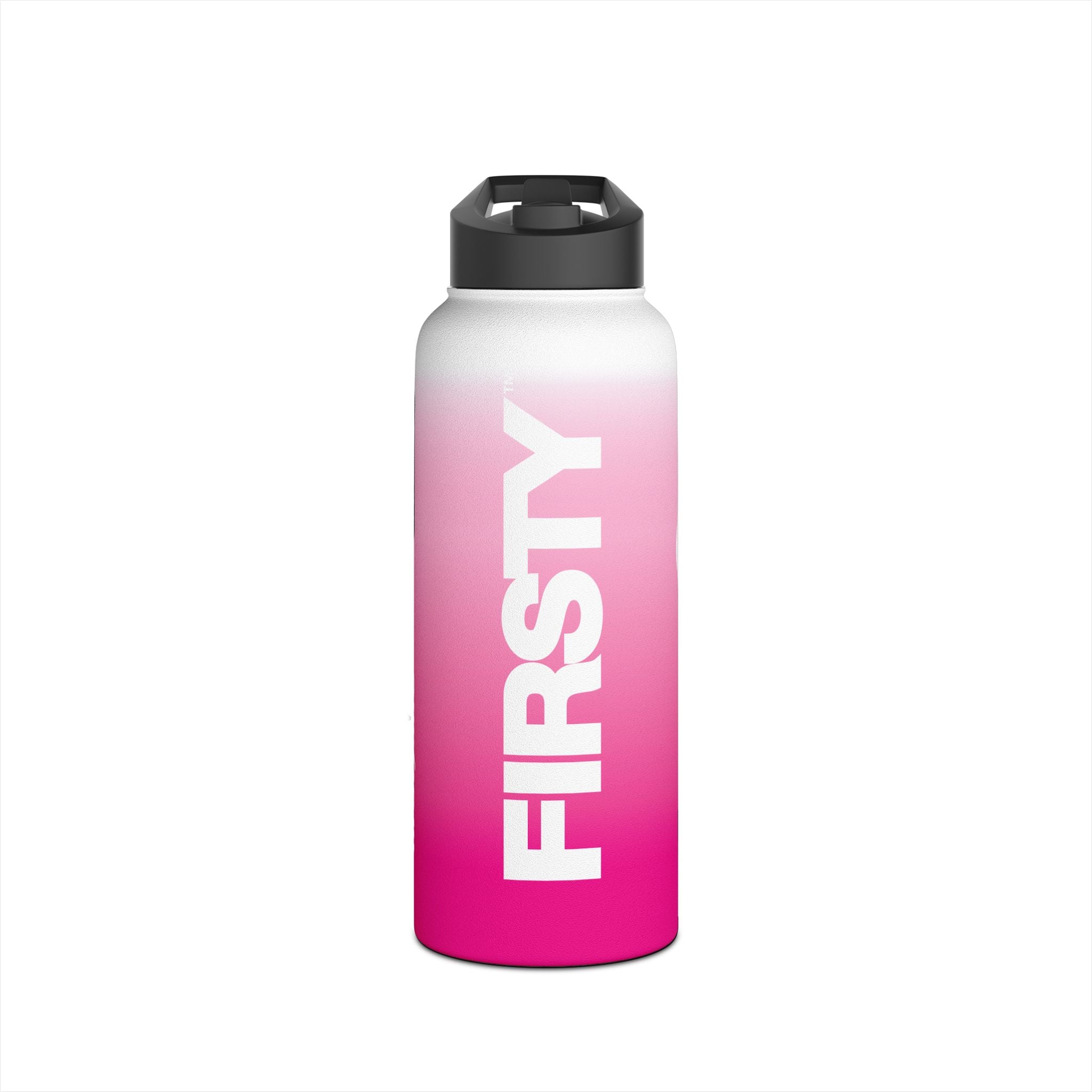 FIRSTY™ Pink Blush™ Thirst First™ 3 Sizes - White - Stainless Steel Water Bottle with Carry Handle and Straw Lid - BPA-Free, Eco-Friendly