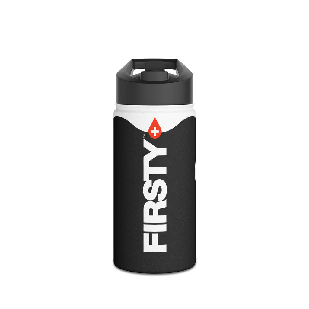 FIRSTY™ Wave™ 3 Sizes - Black with Orange - Stainless Steel Water Bottle with Carry Handle and Straw Lid - BPA-Free, Eco-Friendly