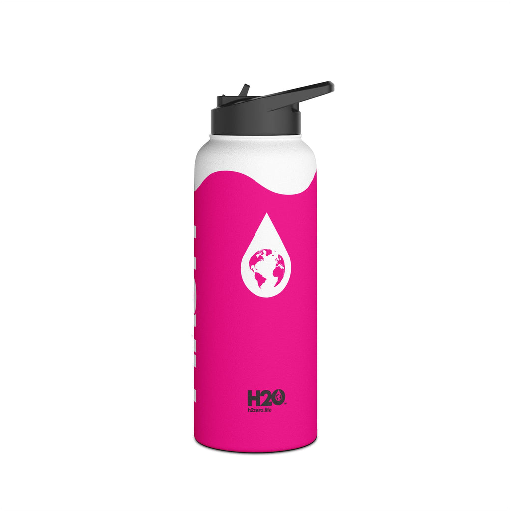 FIRSTY™ Wave™ 3 Sizes - Pink & White - Stainless Steel Water Bottle with Carry Handle and Straw Lid - BPA-Free, Eco-Friendly