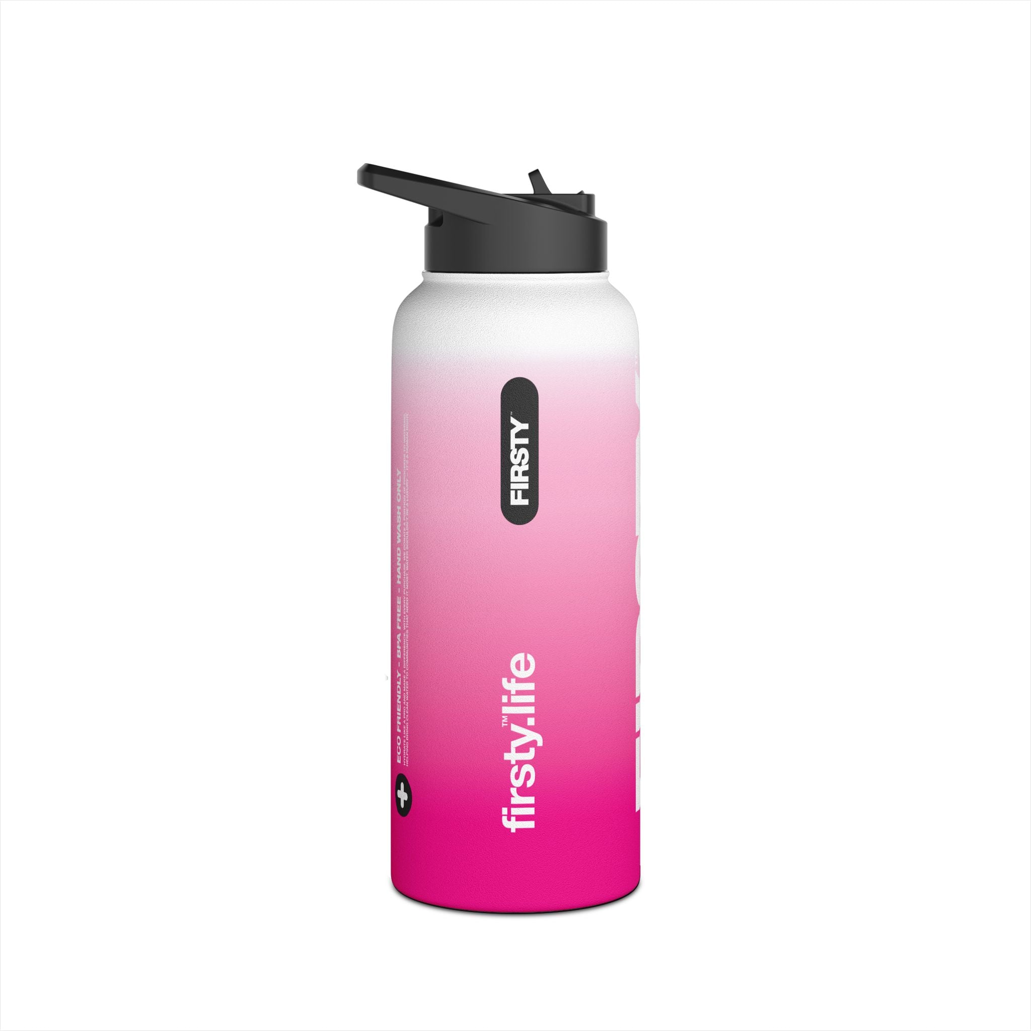 FIRSTY™ Pink Blush™ Thirst First™ 3 Sizes - White - Stainless Steel Water Bottle with Carry Handle and Straw Lid - BPA-Free, Eco-Friendly