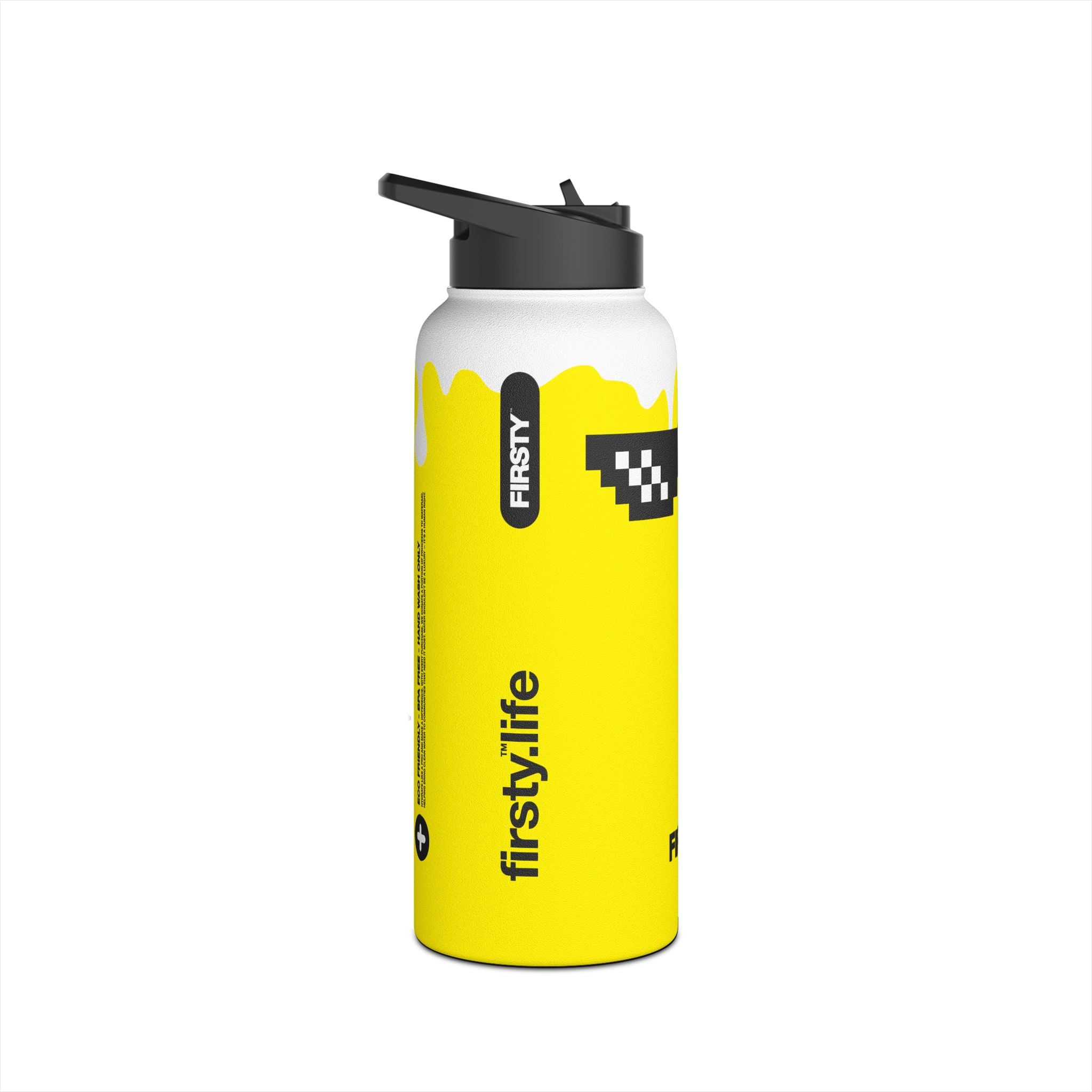 FIRSTY™ 3 Sizes - Yellow Thug - Stainless Steel Water Bottle with Carry Handle and Straw Lid - BPA-Free, Eco-Friendly