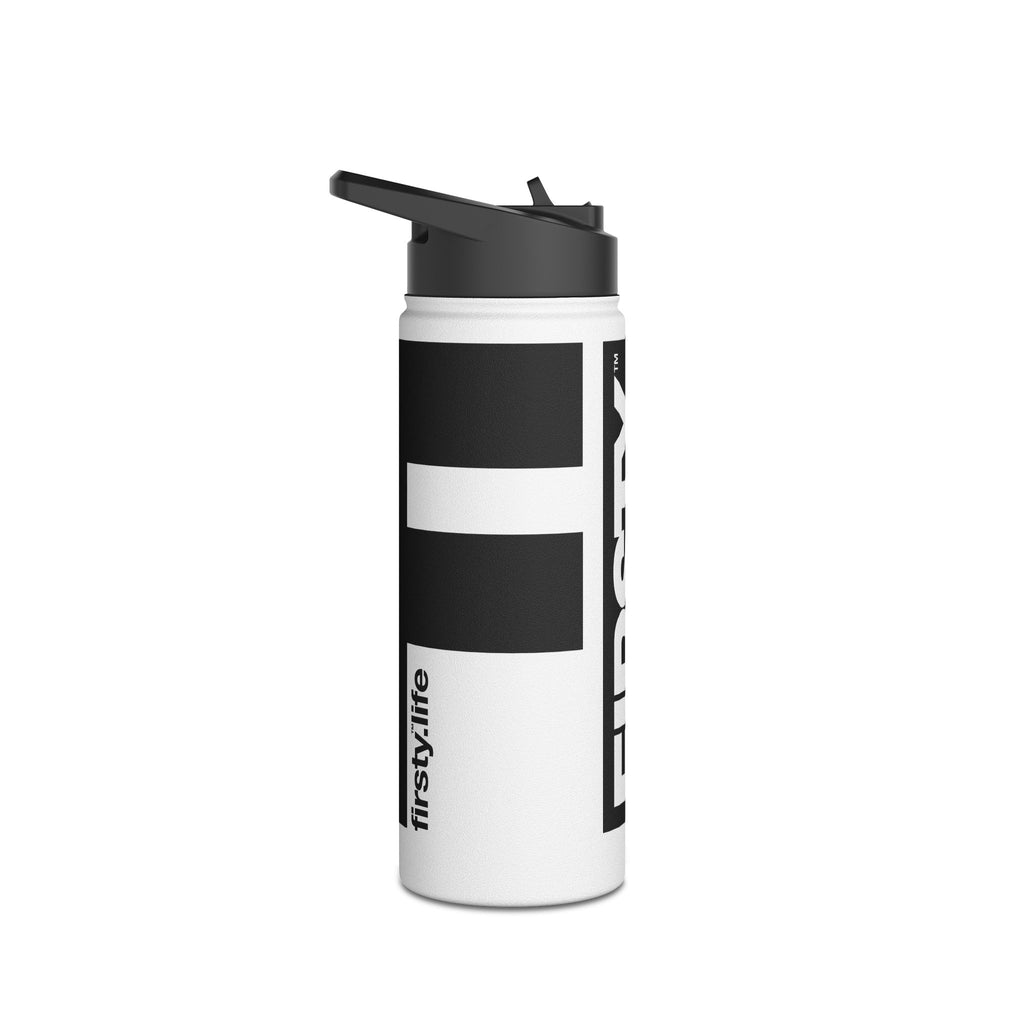 FIRSTY™ 3 Sizes - Black and White - Stainless Steel Water Bottle with Carry Handle and Straw Lid - BPA-Free, Eco-Friendly