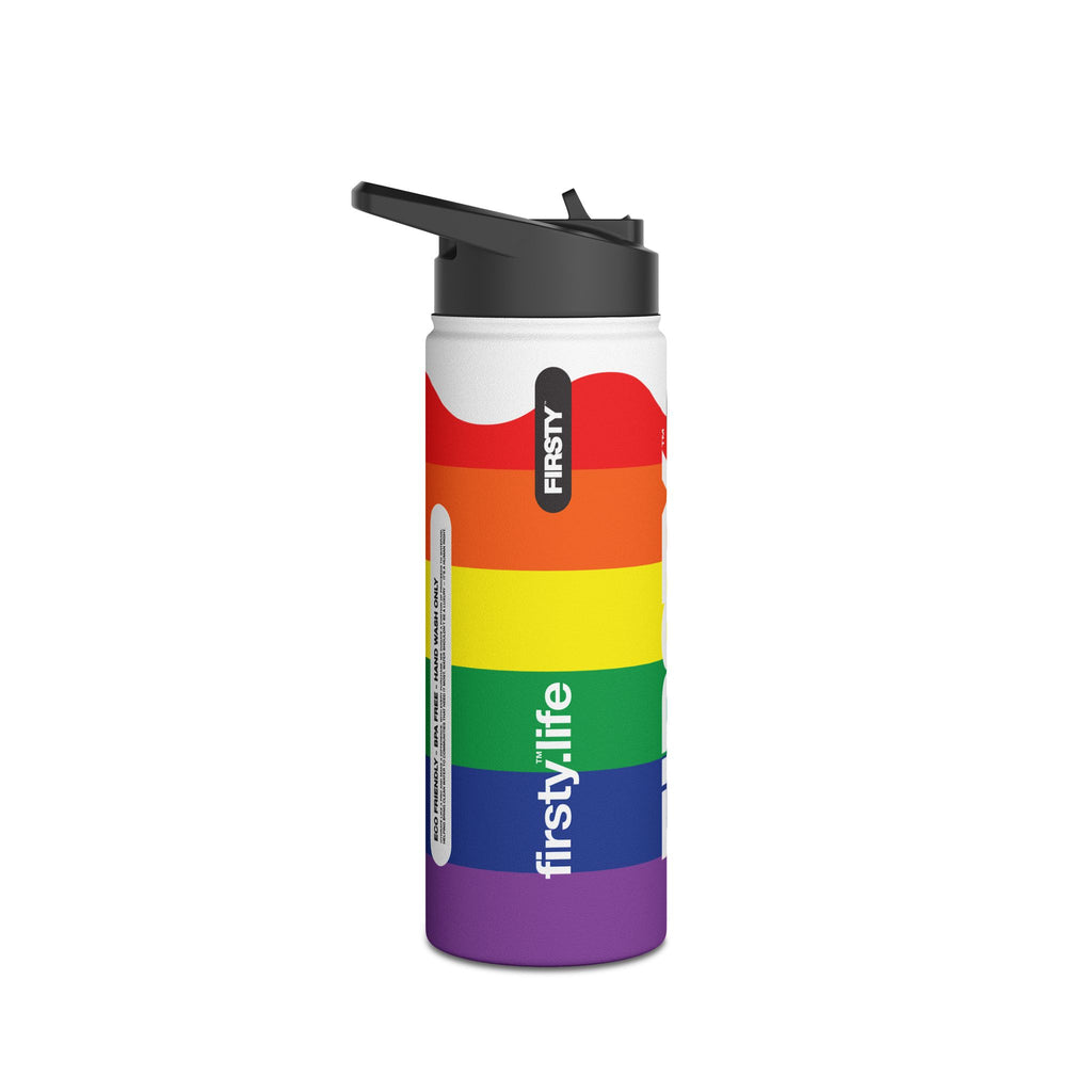 FIRSTY™ We Are One™ - 3 Sizes - Celebrate Pride Rainbow - Stainless Steel Water Bottle with Carry Handle and Straw Lid - BPA-Free, Eco-Friendly