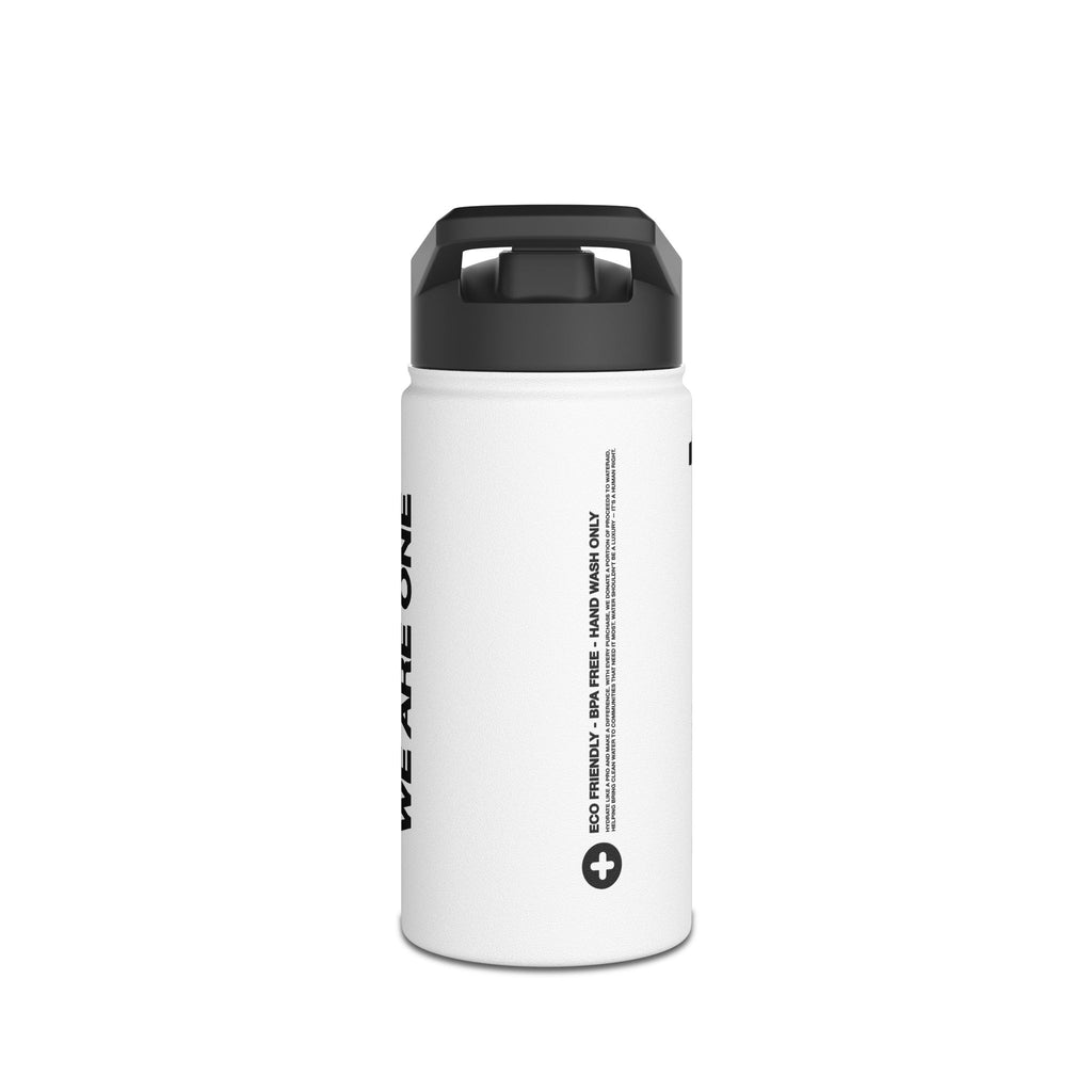 FIRSTY™ We Are One™ - 3 Sizes - Black on White - Stainless Steel Water Bottle with Carry Handle and Straw Lid - BPA-Free, Eco-Friendly