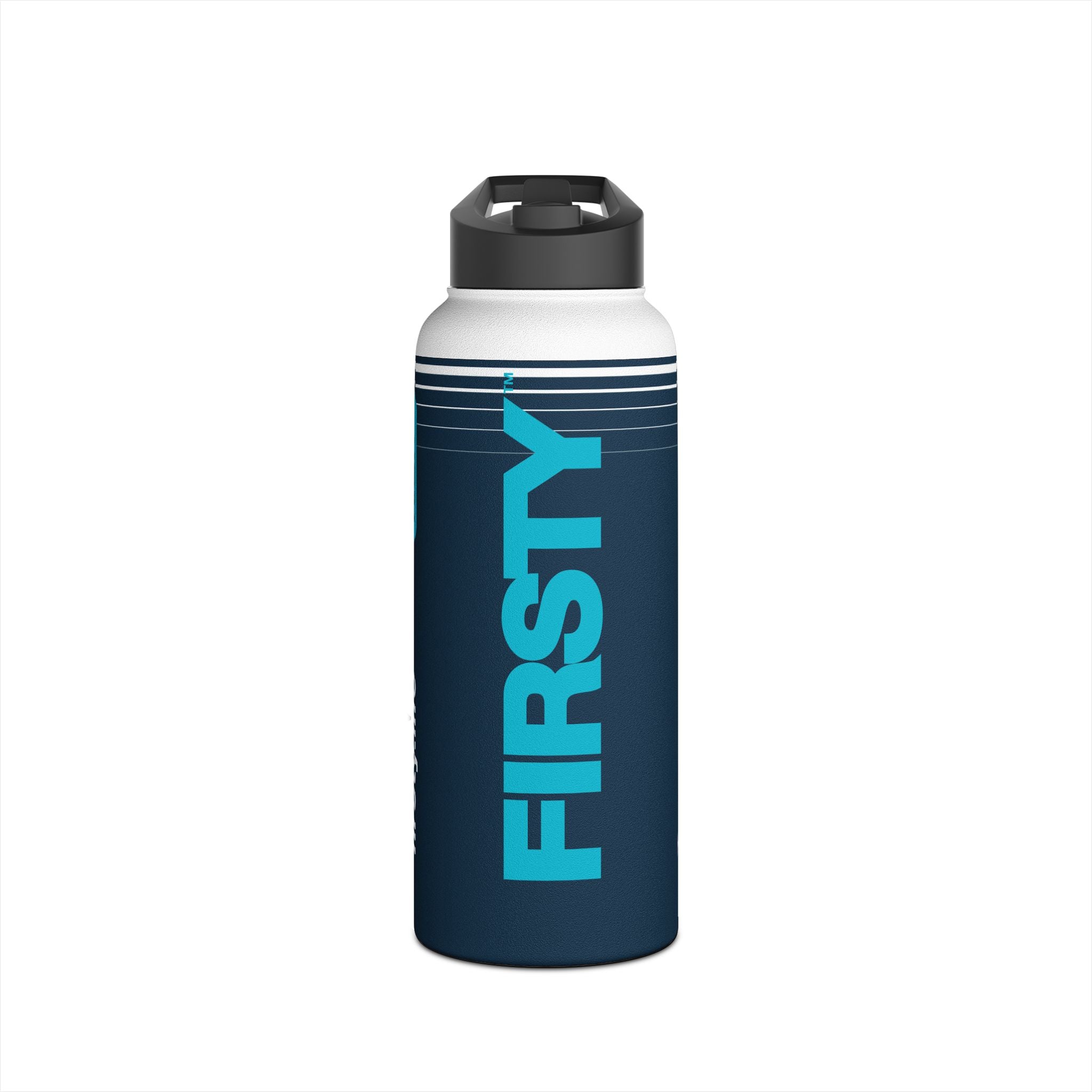 FIRSTY™ 3 Sizes - Hydrate Deep Blue Neon - Stainless Steel Water Bottle with Carry Handle and Straw Lid - BPA-Free, Eco-Friendly