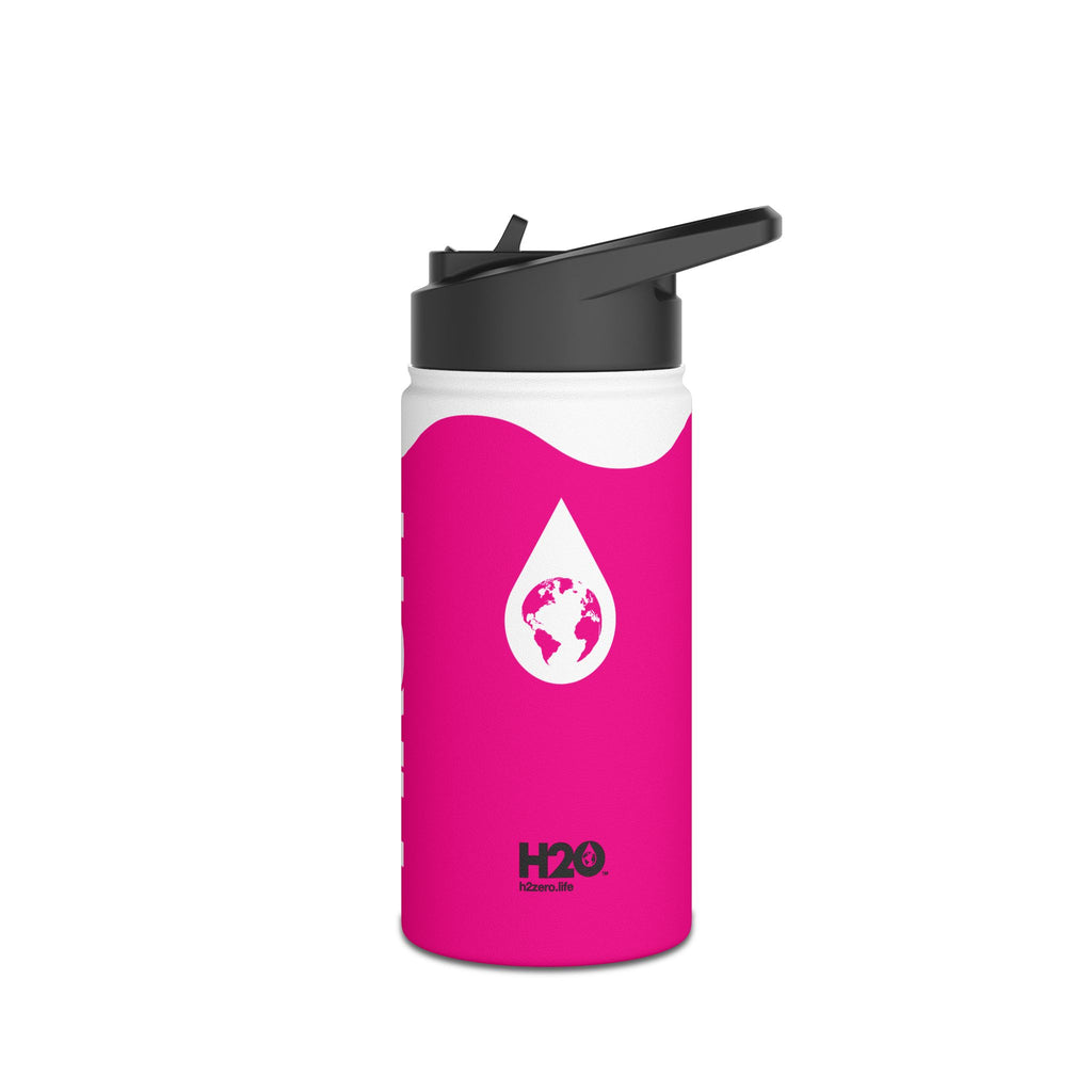 FIRSTY™ Wave™ 3 Sizes - Pink & White - Stainless Steel Water Bottle with Carry Handle and Straw Lid - BPA-Free, Eco-Friendly