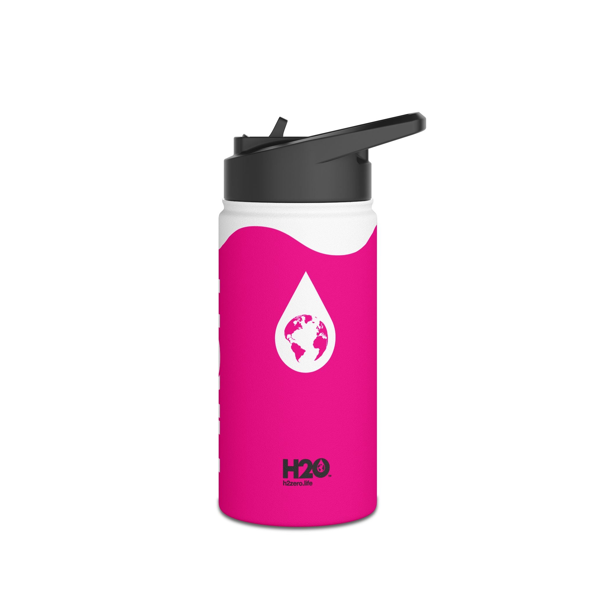 FIRSTY™ Wave™ 3 Sizes - Pink & White - Stainless Steel Water Bottle with Carry Handle and Straw Lid - BPA-Free, Eco-Friendly