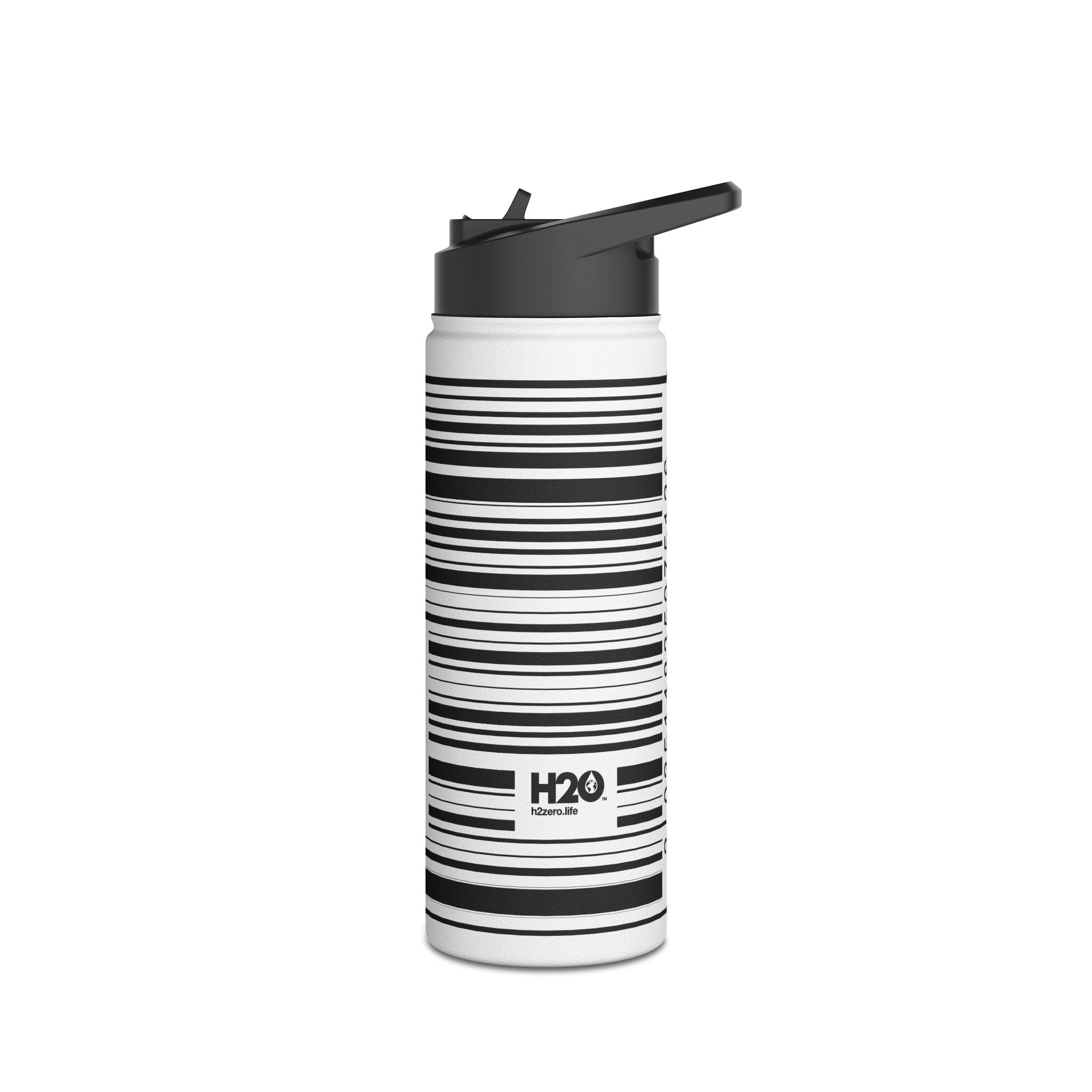FIRSTY™ Limited Edition™ - 3 Sizes - Barcode Black - Stainless Steel Water Bottle with Carry Handle and Straw Lid - BPA-Free, Eco-Friendly