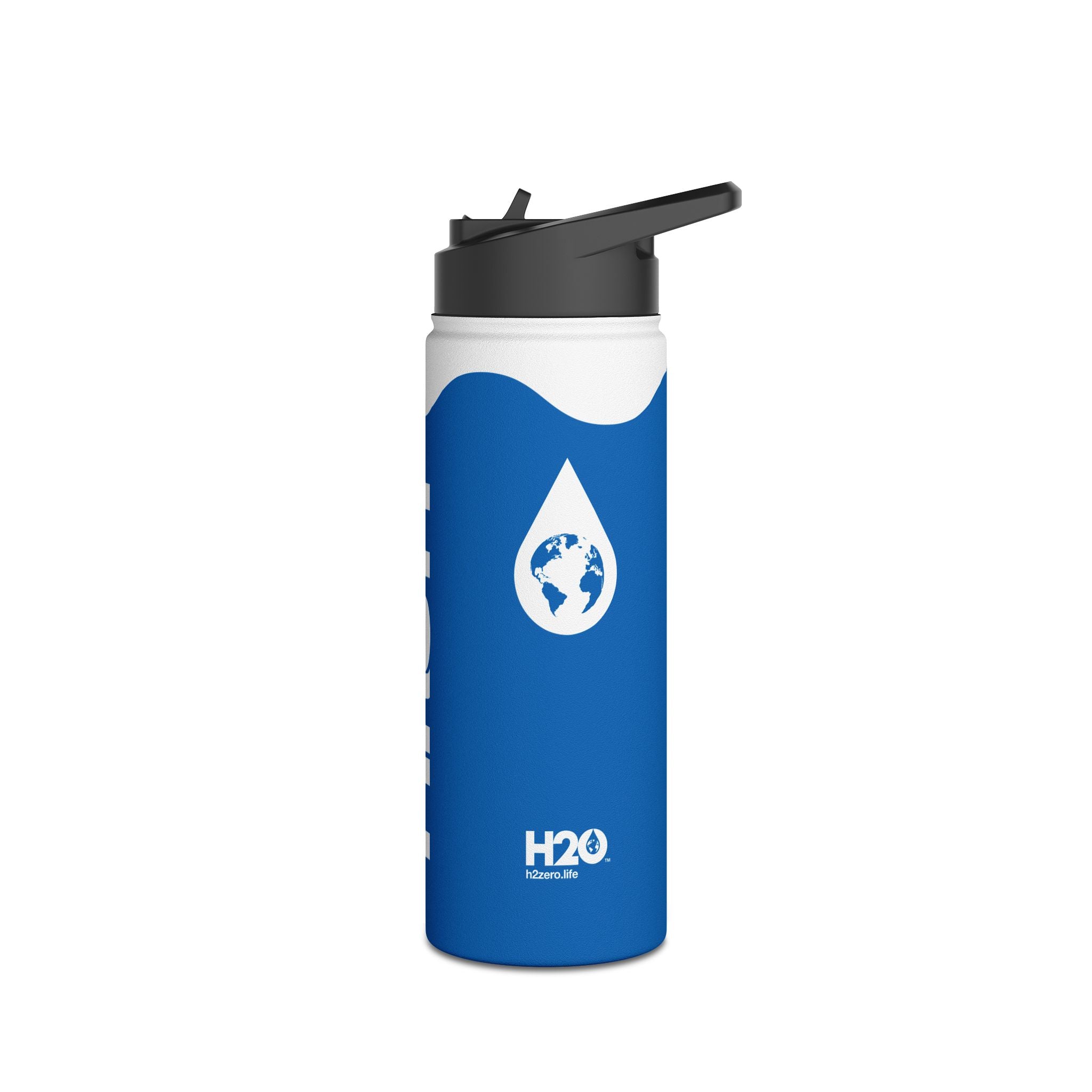 FIRSTY™ Wave™ 3 Sizes - Deep Blue & White - Stainless Steel Water Bottle with Carry Handle and Straw Lid - BPA-Free, Eco-Friendly