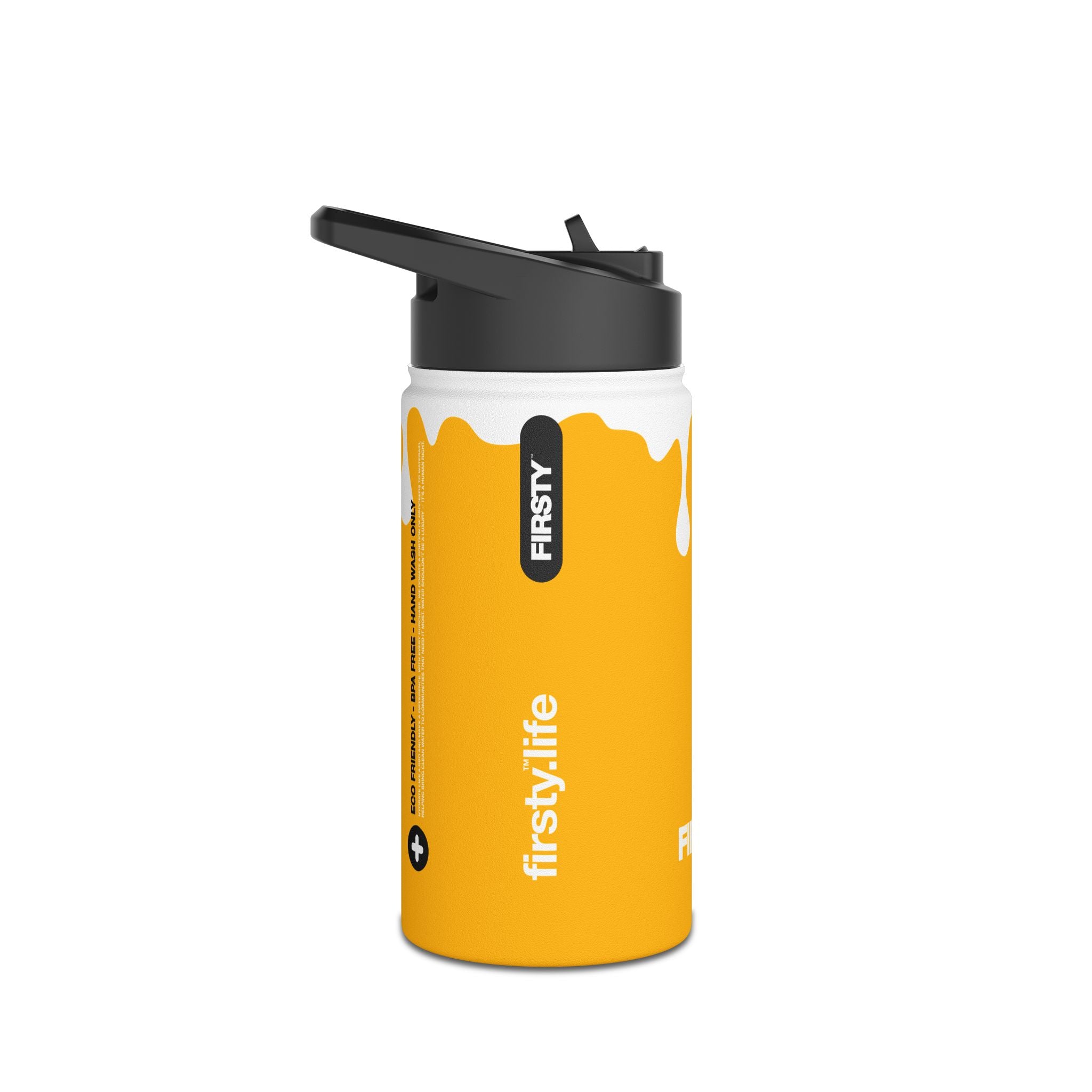 FIRSTY™ 3 Sizes - Splash™ Mustard - Stainless Steel Water Bottle with Carry Handle and Straw Lid - BPA-Free, Eco-Friendly