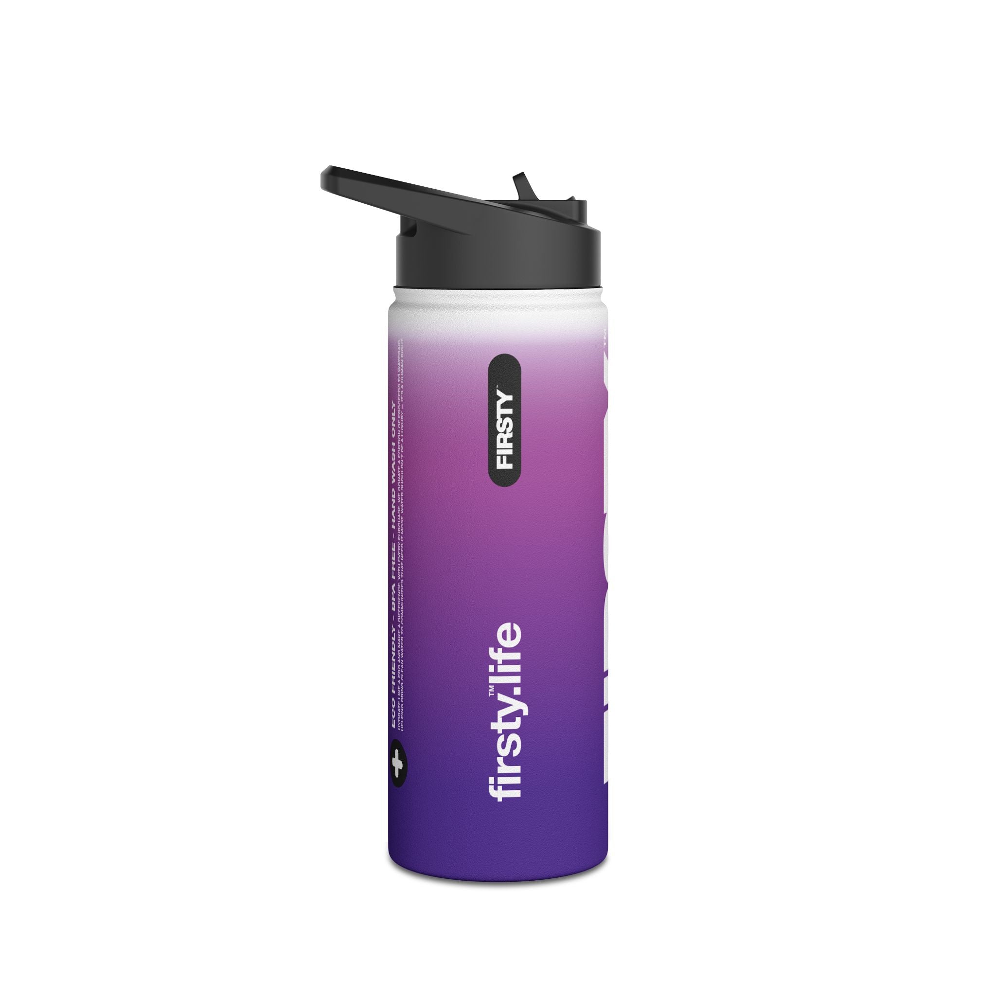 FIRSTY™ Purple Blush™ Thirst First™ 3 Sizes - White - Stainless Steel Water Bottle with Carry Handle and Straw Lid - BPA-Free, Eco-Friendly