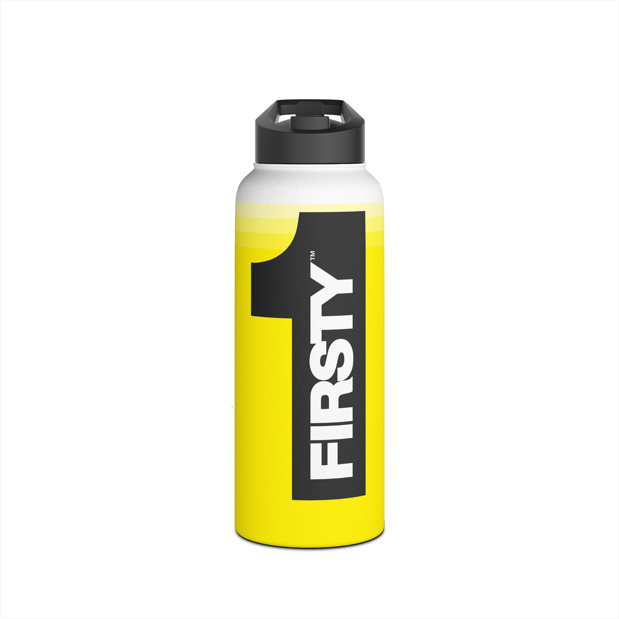 FIRSTY™ We Are One™ - 3 Sizes - Black on Yellow - Stainless Steel Water Bottle with Carry Handle and Straw Lid - BPA-Free, Eco-Friendly