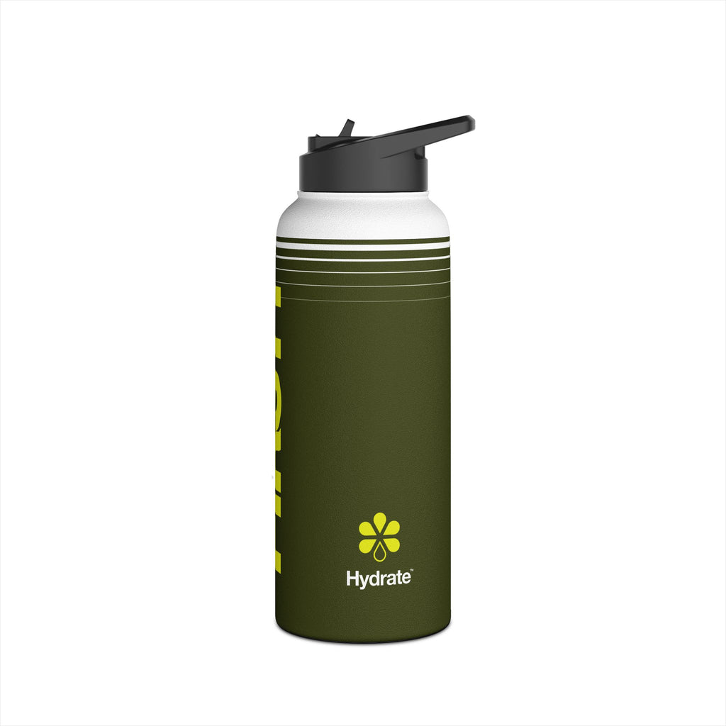 FIRSTY™ 3 Sizes - Hydrate - Deep Green with Neon - Stainless Steel Water Bottle with Carry Handle and Straw Lid - BPA-Free, Eco-Friendly