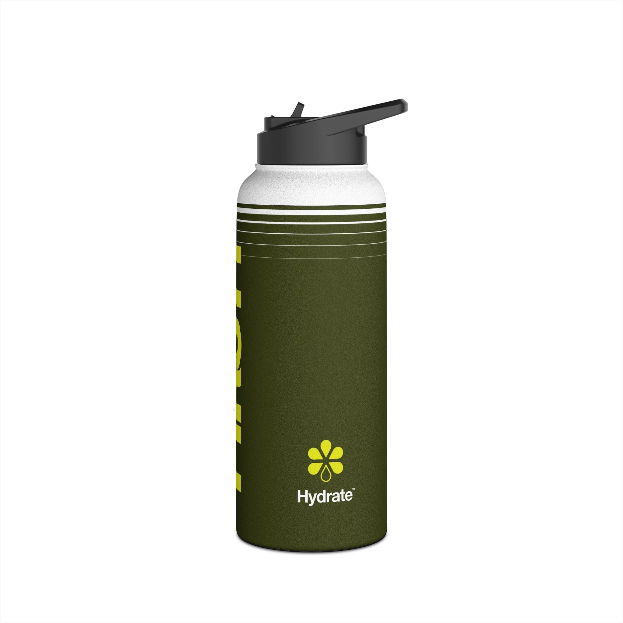 FIRSTY™ 3 Sizes - Hydrate - Deep Green with Neon - Stainless Steel Water Bottle with Carry Handle and Straw Lid - BPA-Free, Eco-Friendly