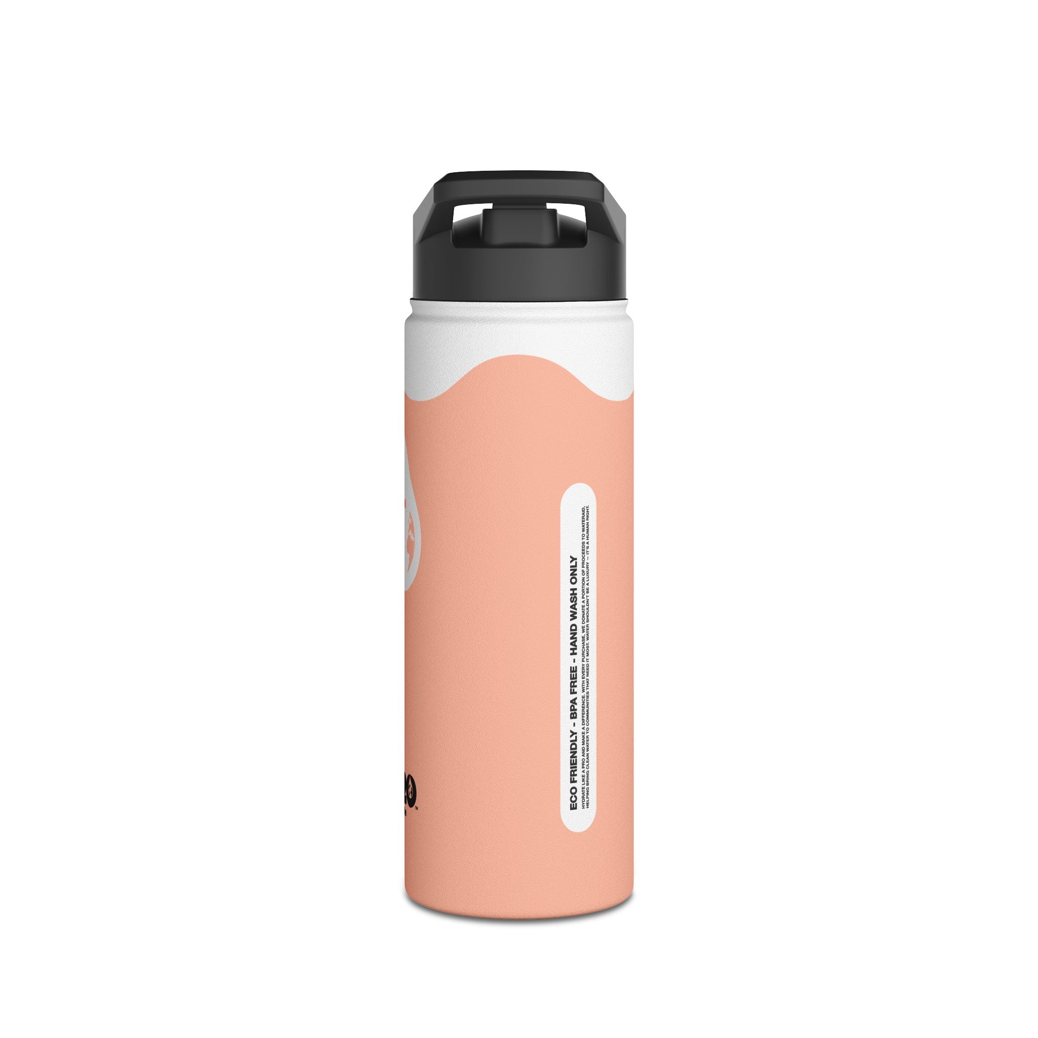 FIRSTY™ Wave™ 3 Sizes - Peach & White - Stainless Steel Water Bottle with Carry Handle and Straw Lid - BPA-Free, Eco-Friendly