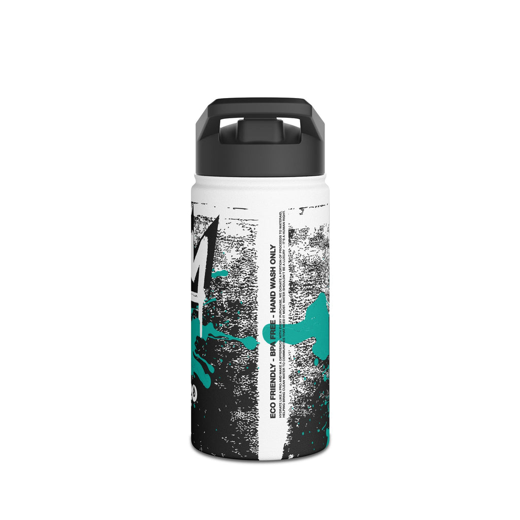 FIRSTY™ Limited Edition™ - 3 Sizes - Street King Black and Teal Ink - Stainless Steel Water Bottle with Carry Handle and Straw Lid - BPA-Free, Eco-Friendly