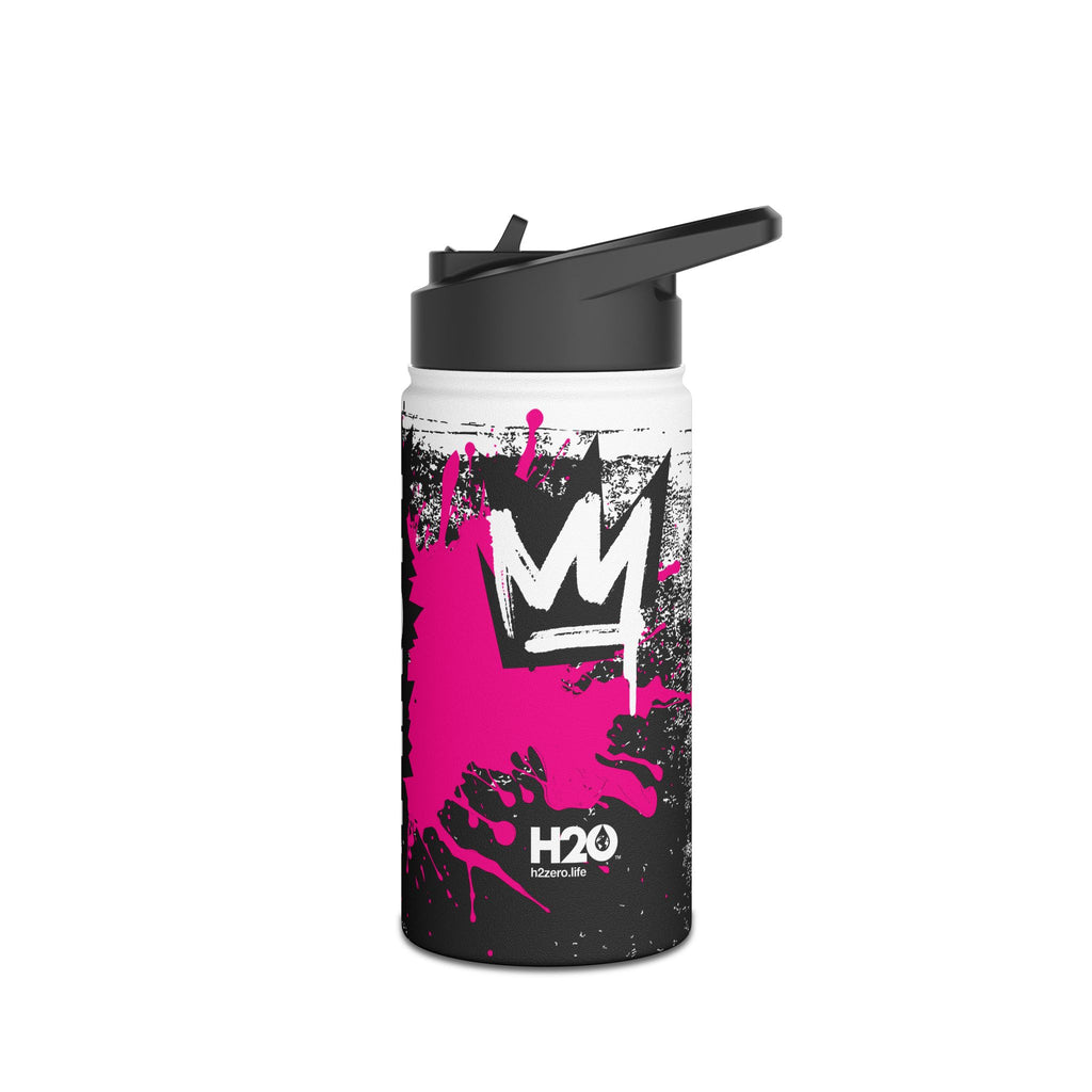 FIRSTY™ Limited Edition™ - 3 Sizes - Street King Black and Pink Ink - Stainless Steel Water Bottle with Carry Handle and Straw Lid - BPA-Free, Eco-Friendly