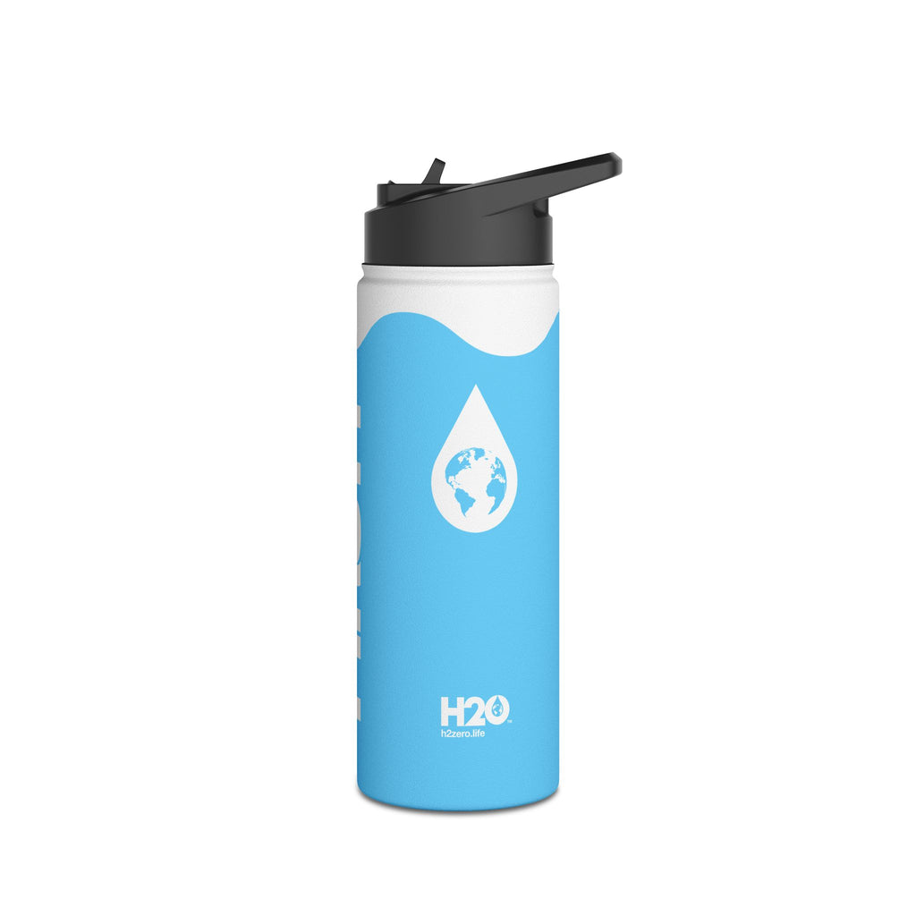 FIRSTY™ Wave™ 3 Sizes - Sky Blue & White - Stainless Steel Water Bottle with Carry Handle and Straw Lid - BPA-Free, Eco-Friendly