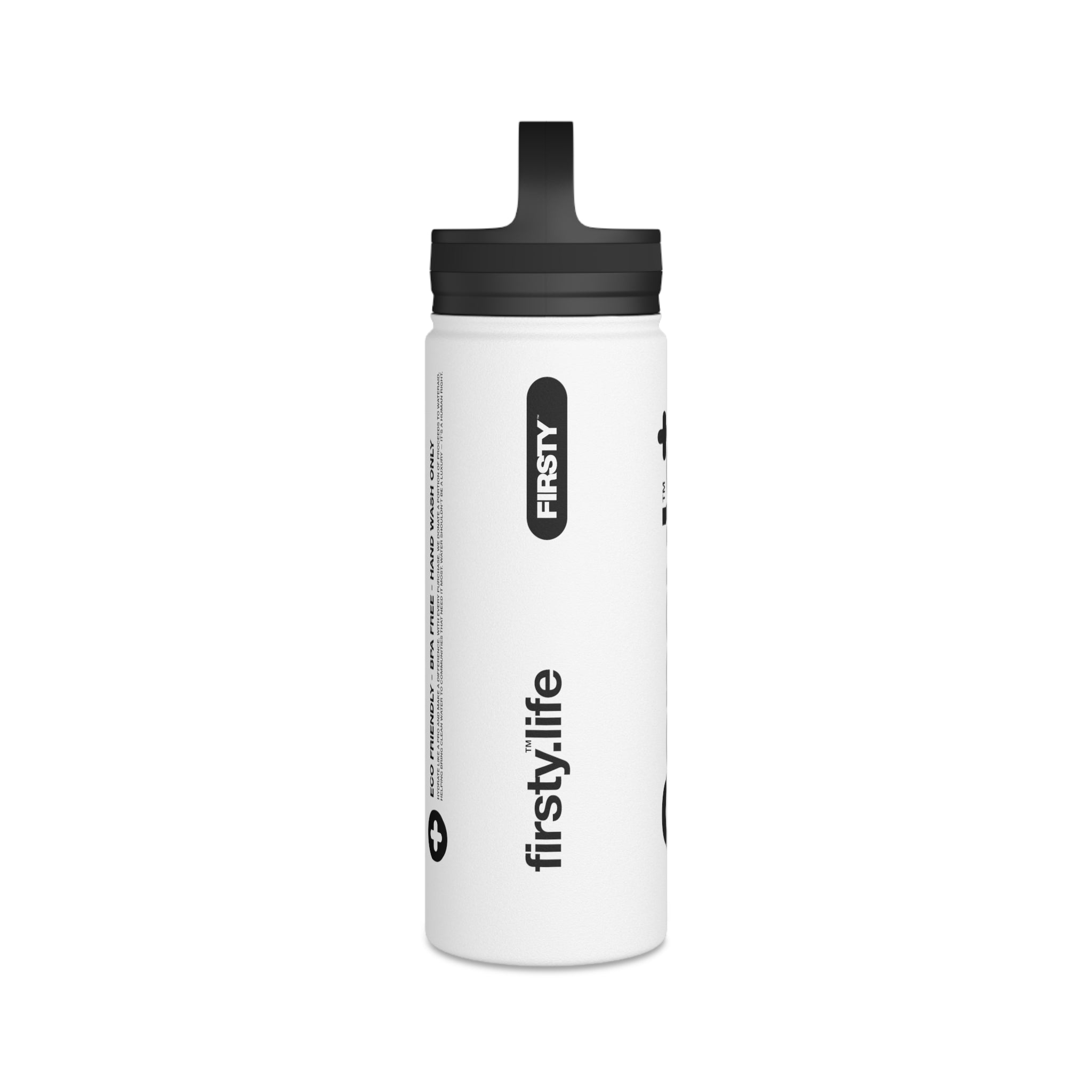 FIRSTY™ Capsule+™ 3 Sizes - Black & White  - Stainless Steel Water Bottle with Carry Handle - BPA-Free, Eco-Friendly