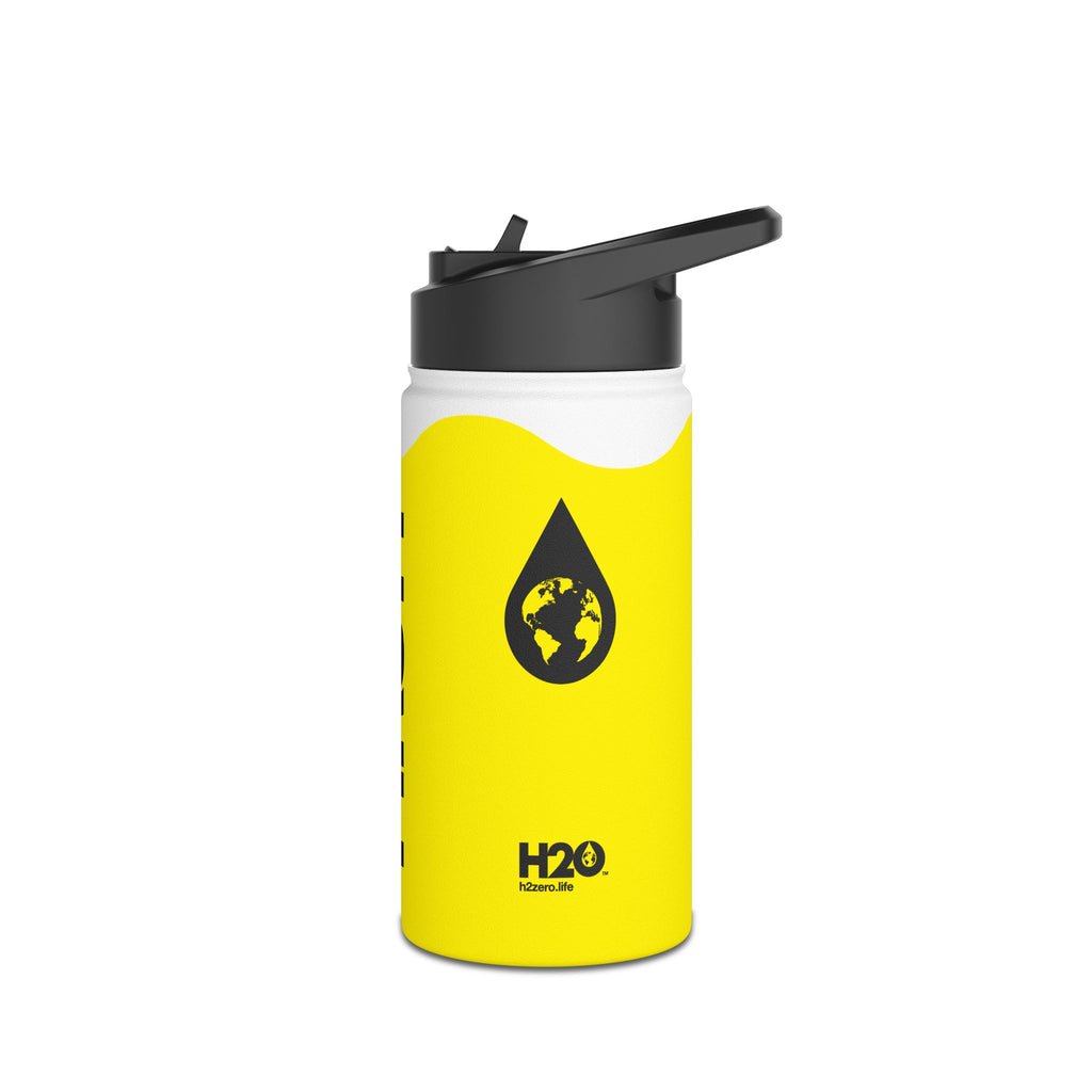 FIRSTY™ Wave™ 3 Sizes - Yellow & Black - Stainless Steel Water Bottle with Carry Handle and Straw Lid - BPA-Free, Eco-Friendly