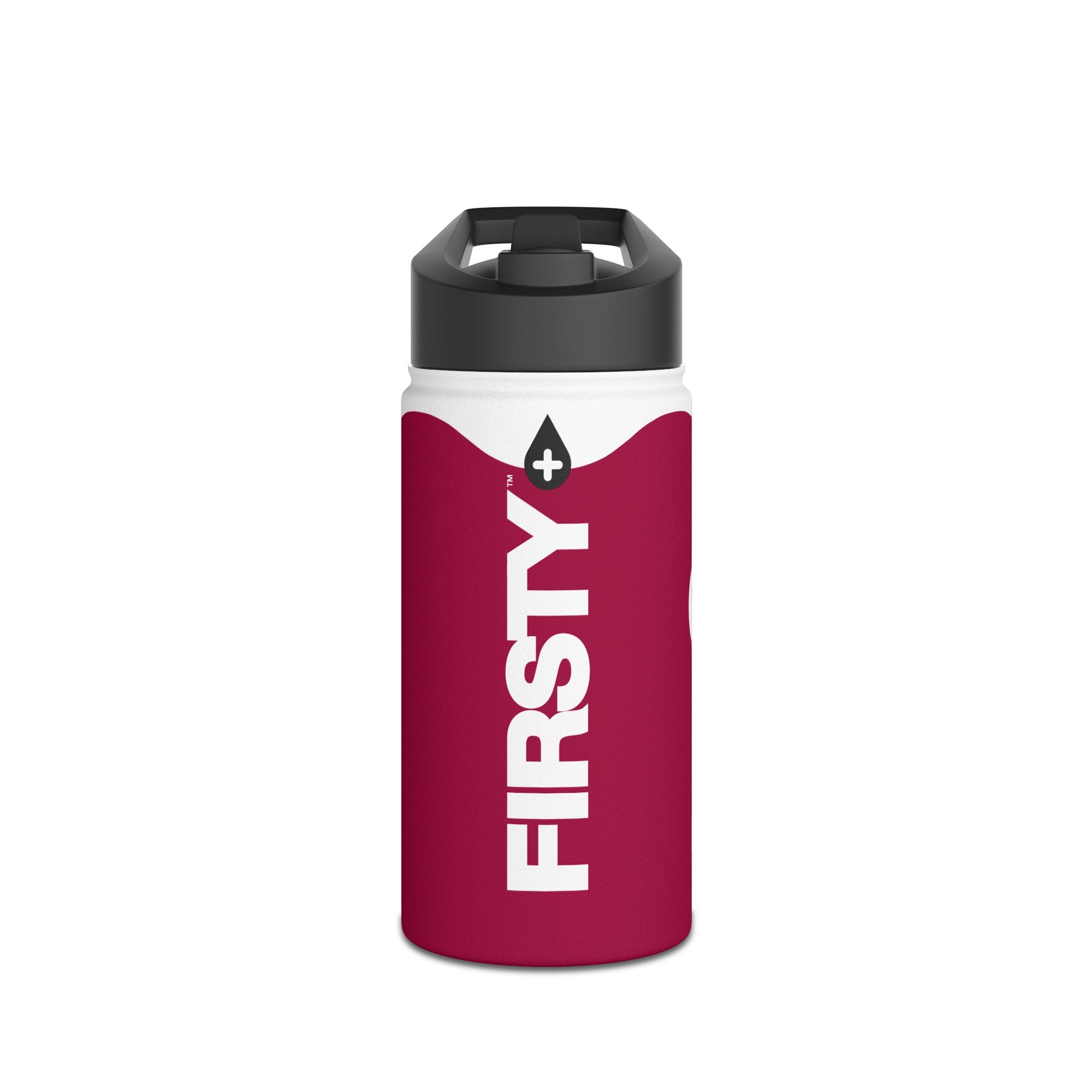 FIRSTY™ Wave™ 3 Sizes - Burgundy & White - Stainless Steel Water Bottle with Carry Handle and Straw Lid - BPA-Free, Eco-Friendly