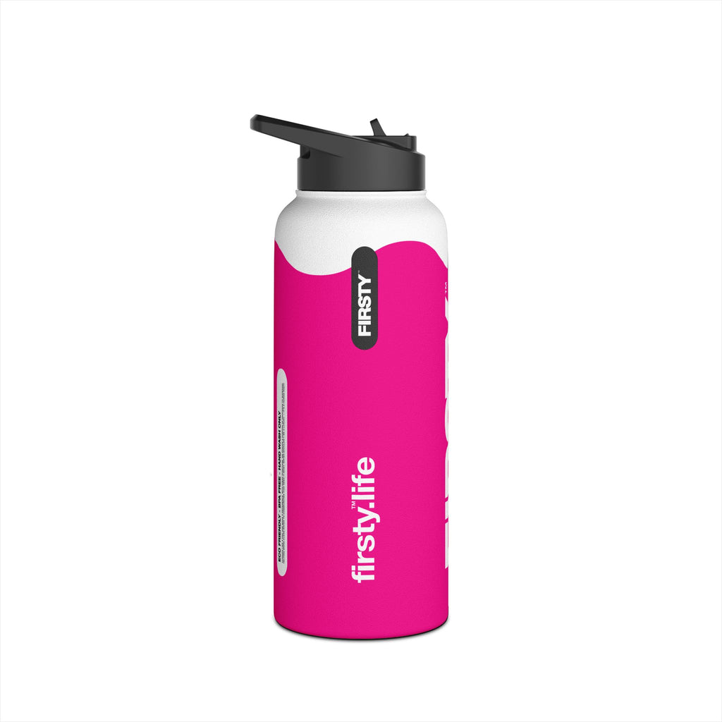 FIRSTY™ Wave™ 3 Sizes - Pink & White - Stainless Steel Water Bottle with Carry Handle and Straw Lid - BPA-Free, Eco-Friendly