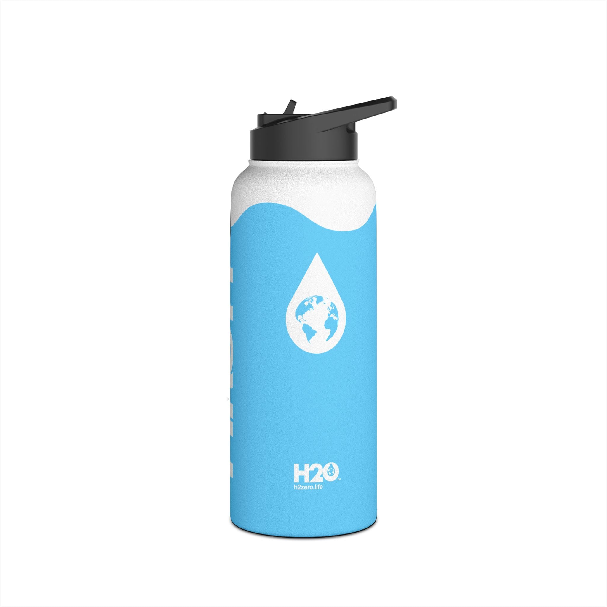 FIRSTY™ Wave™ 3 Sizes - Sky Blue & White - Stainless Steel Water Bottle with Carry Handle and Straw Lid - BPA-Free, Eco-Friendly