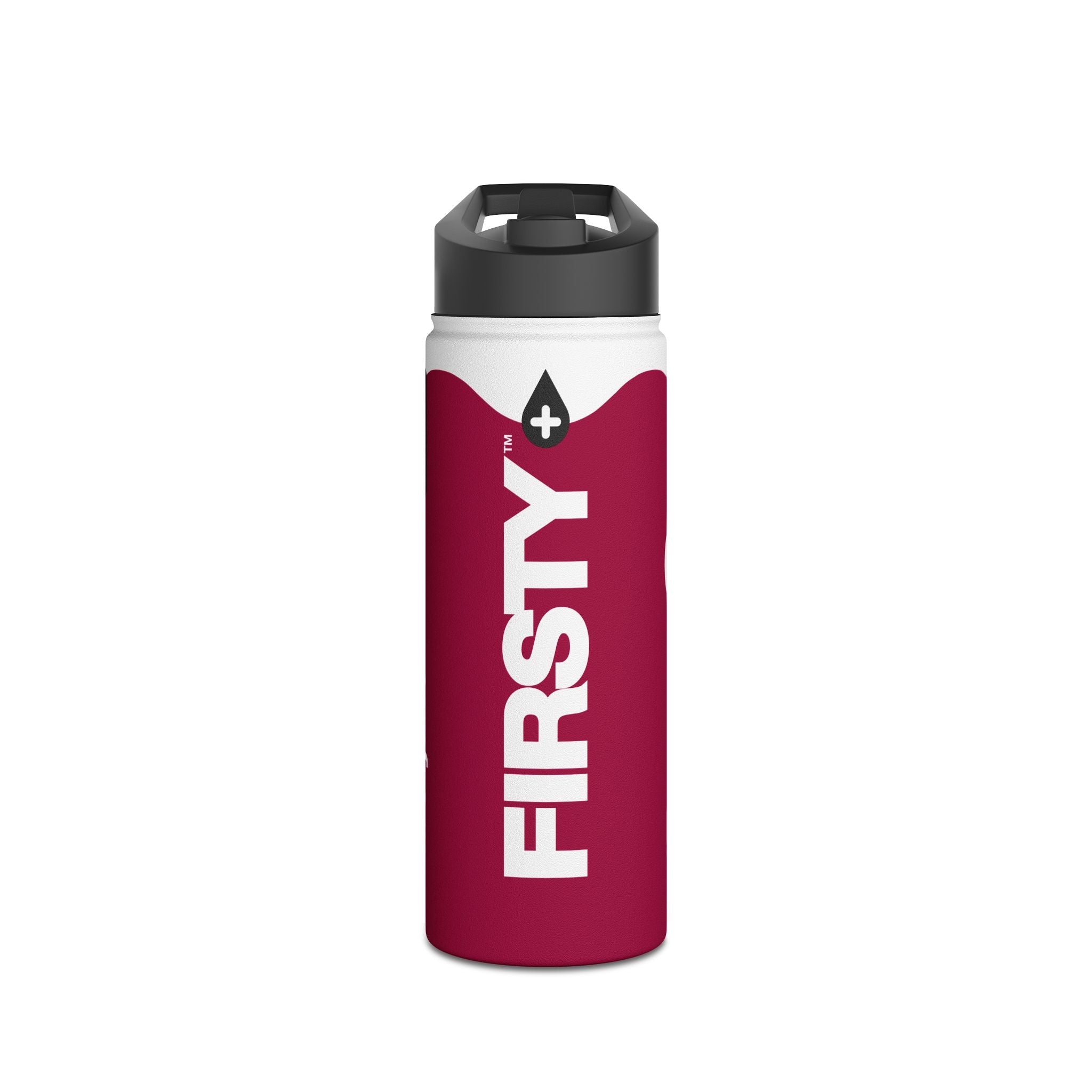 FIRSTY™ Wave™ 3 Sizes - Burgundy & White - Stainless Steel Water Bottle with Carry Handle and Straw Lid - BPA-Free, Eco-Friendly