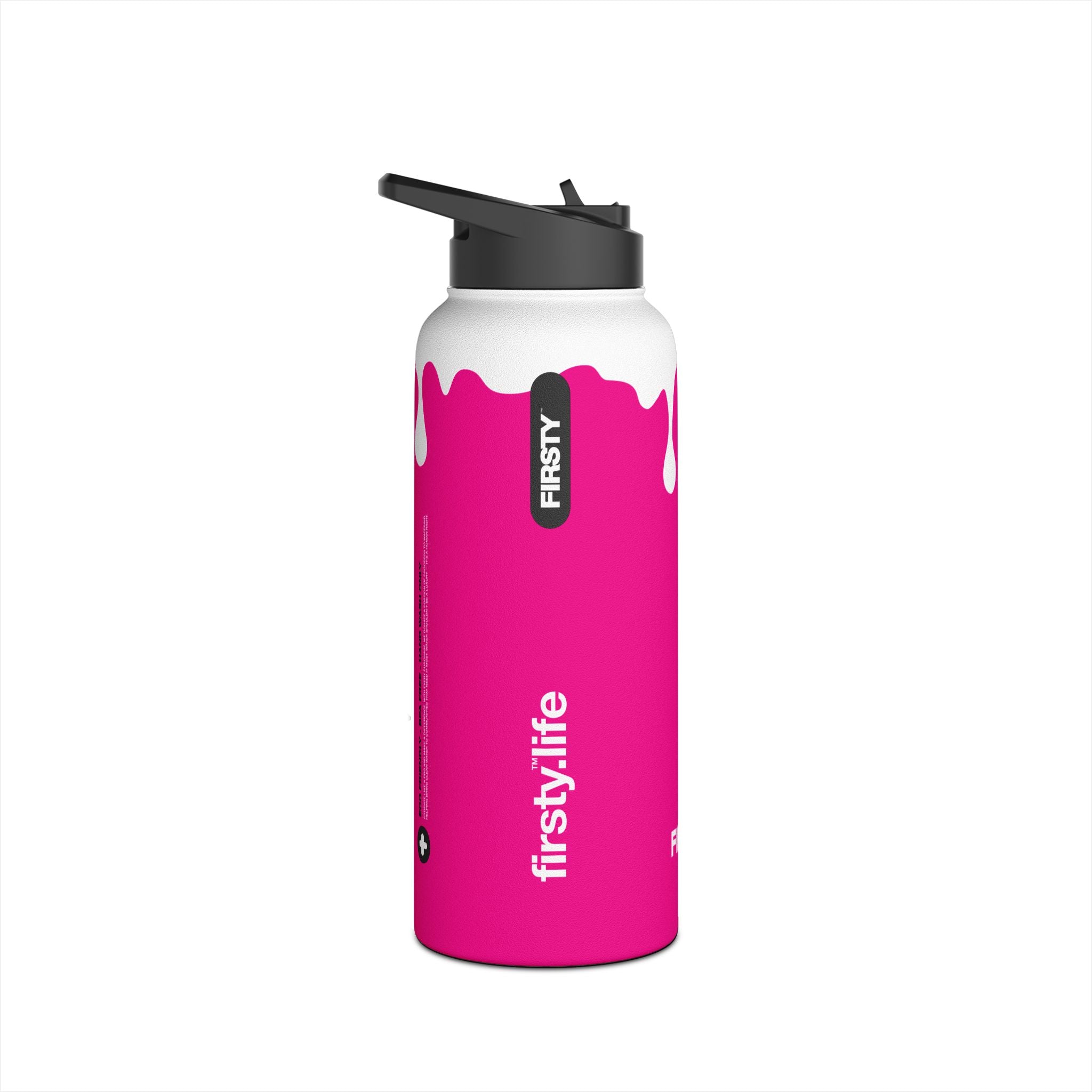 FIRSTY™ 3 Sizes - Splash™ Pink - Stainless Steel Water Bottle with Carry Handle and Straw Lid - BPA-Free, Eco-Friendly
